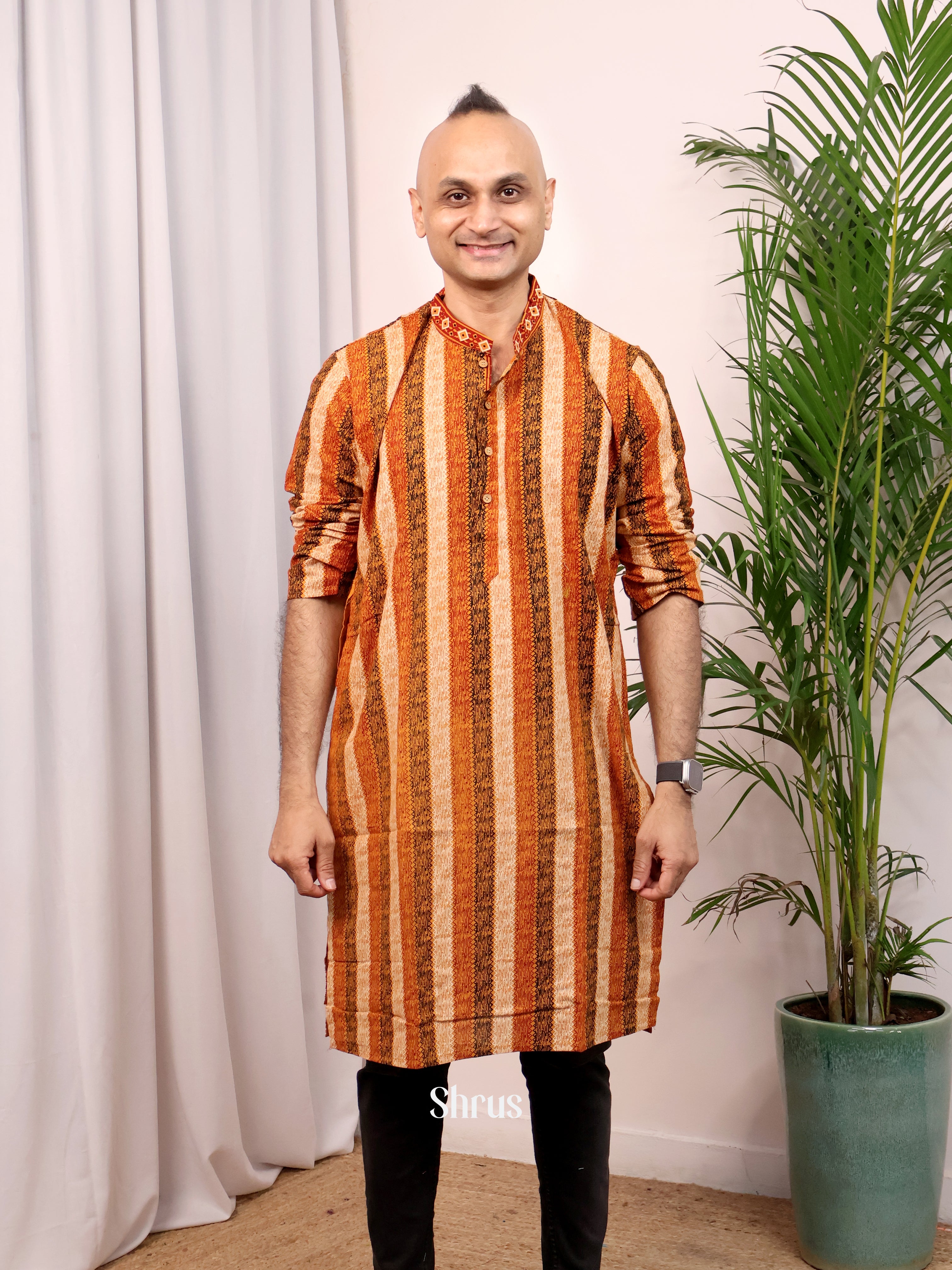 Orange - Readymade Mens Kurta - Shop on Shrus.com