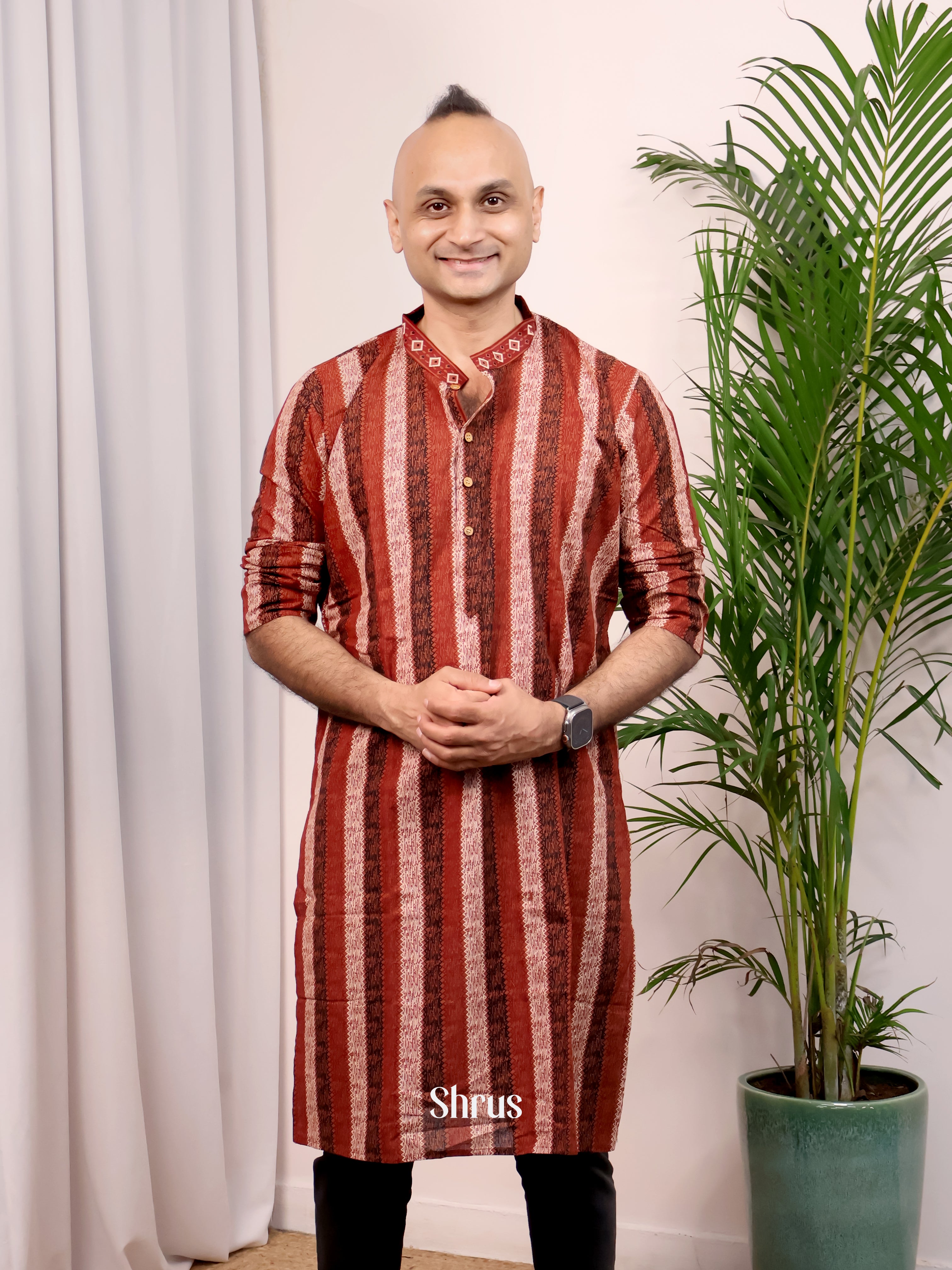 Brown - Readymade Mens Kurta - Shop on Shrus.com