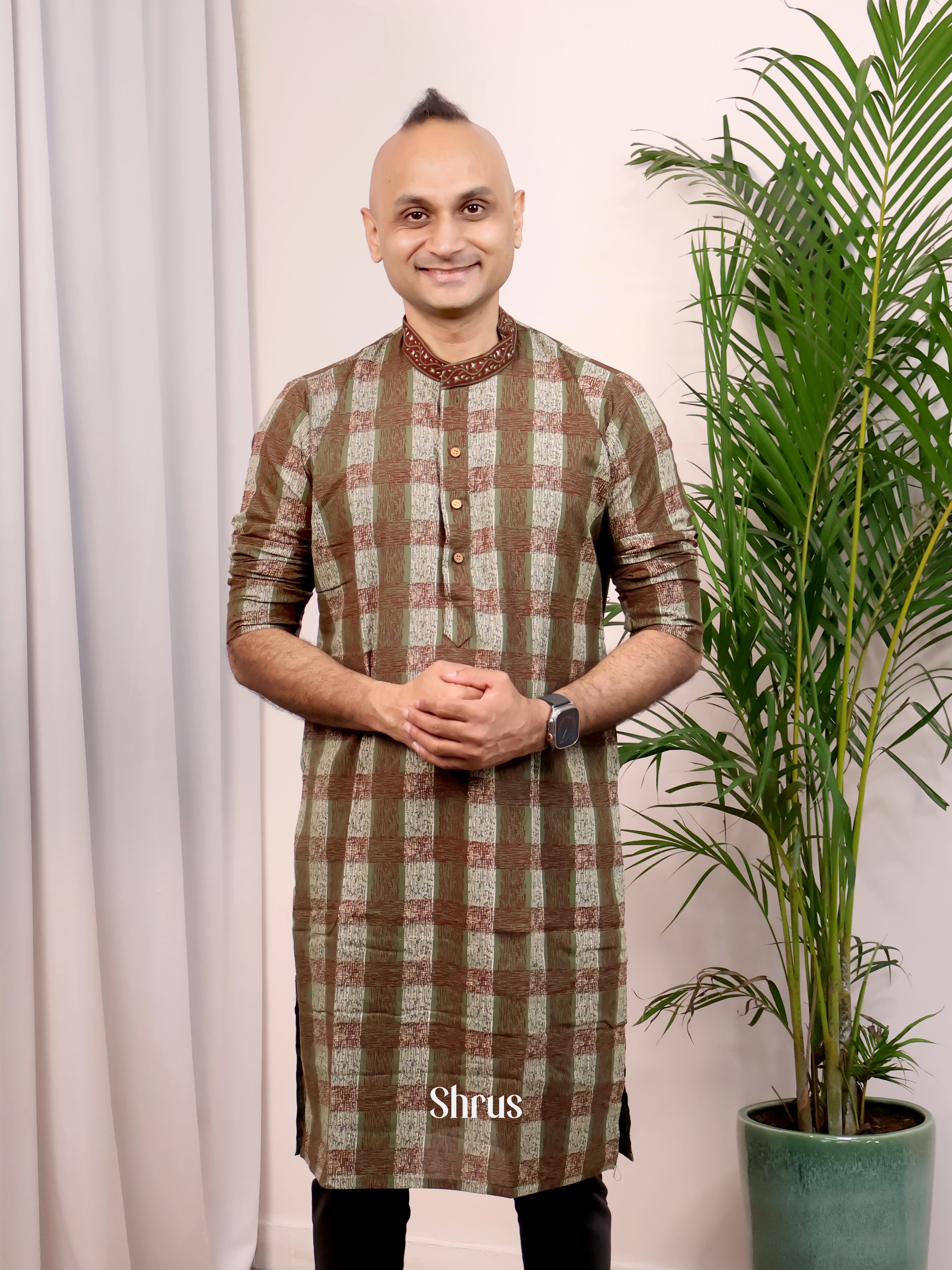 Brown - Readymade Men's Kurta - Shop on Shrus.com