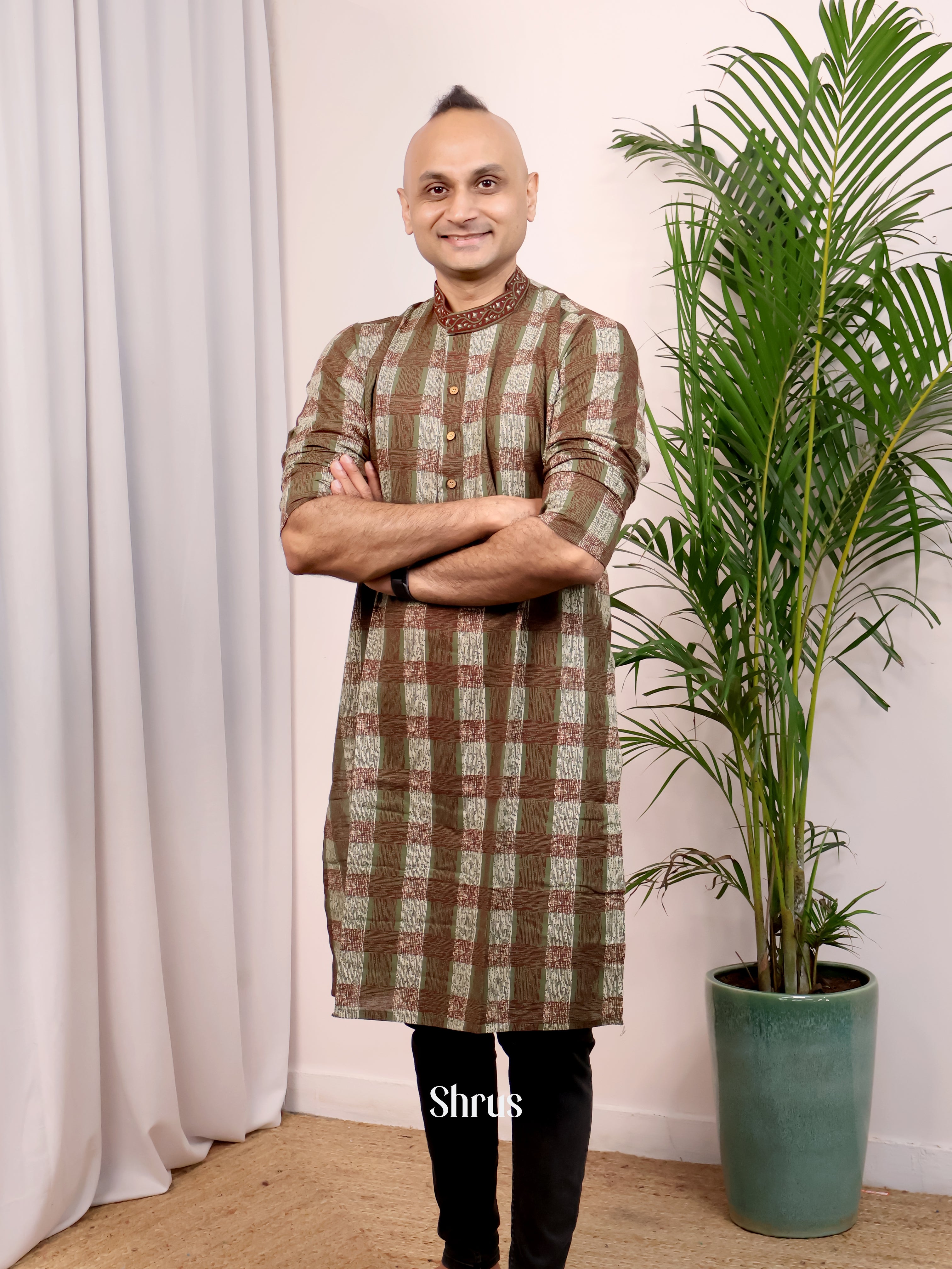 Brown - Readymade Men's Kurta - Shop on Shrus.com
