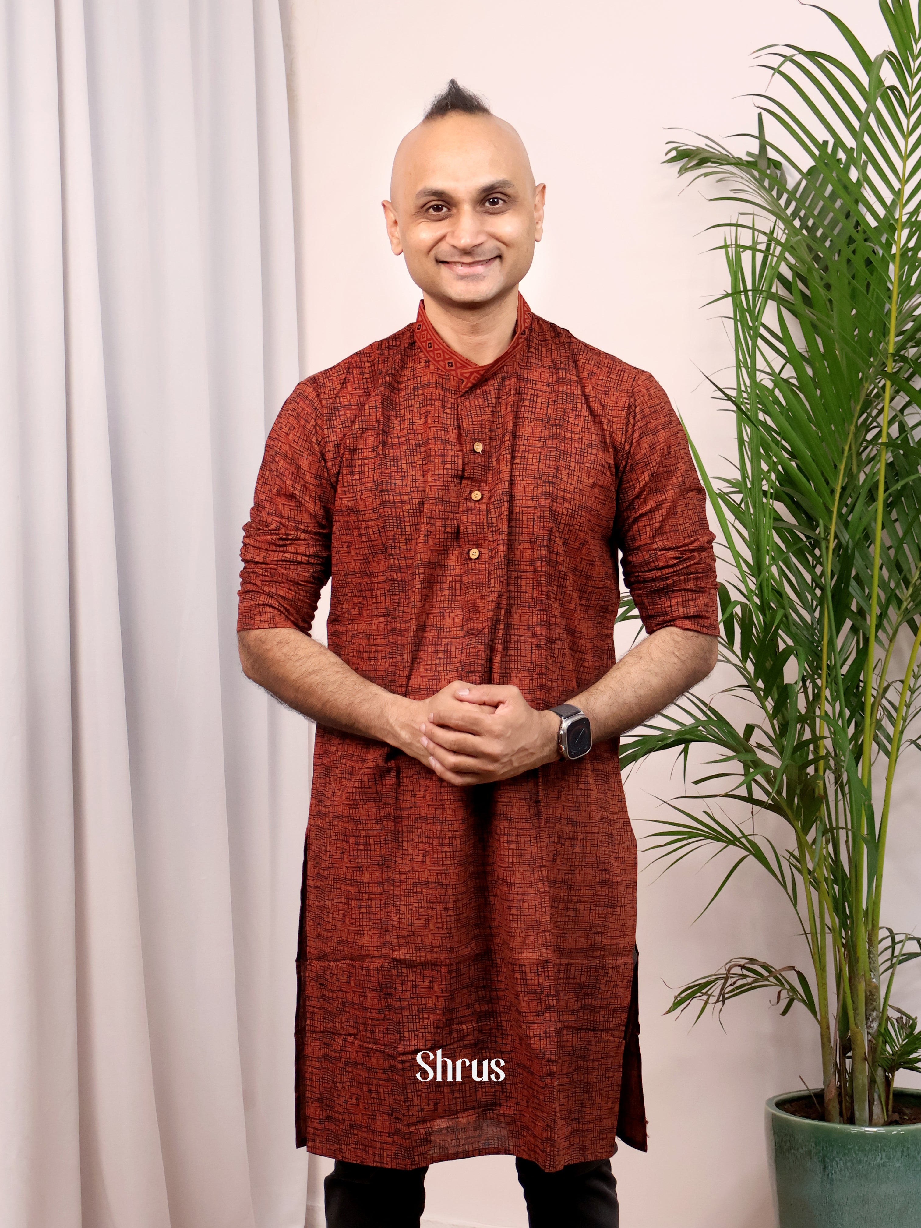 Maroon - Readymade Mens Kurta - Shop on Shrus.com