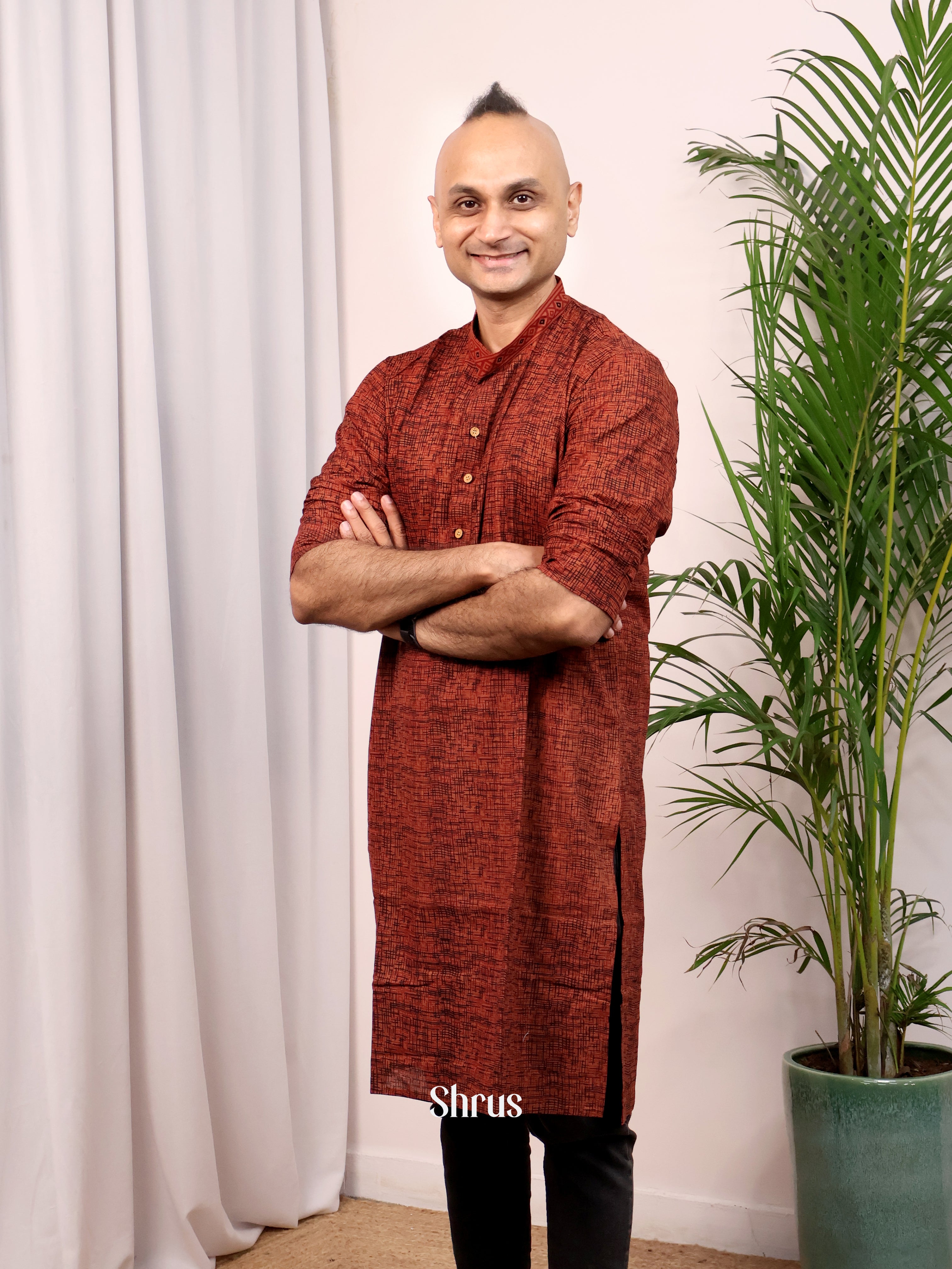 Maroon - Readymade Mens Kurta - Shop on Shrus.com