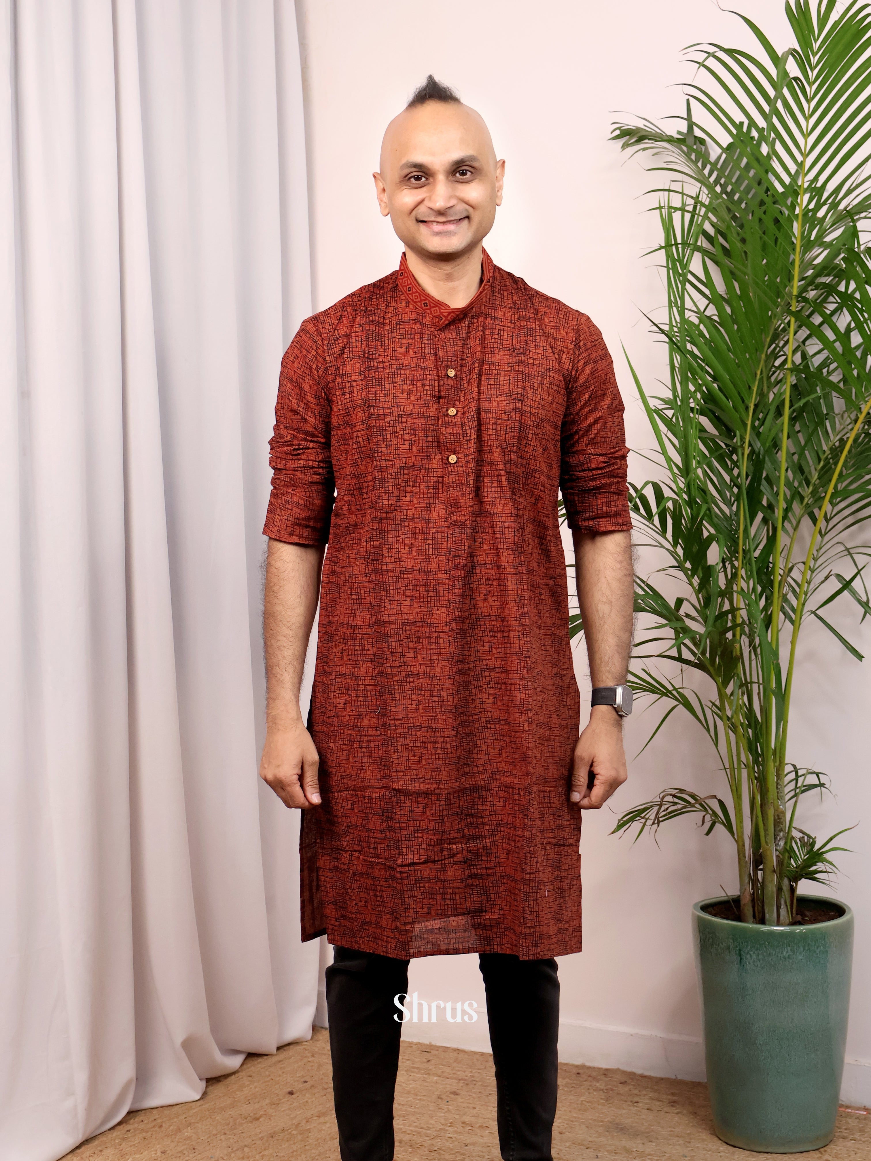 Maroon - Readymade Mens Kurta - Shop on Shrus.com