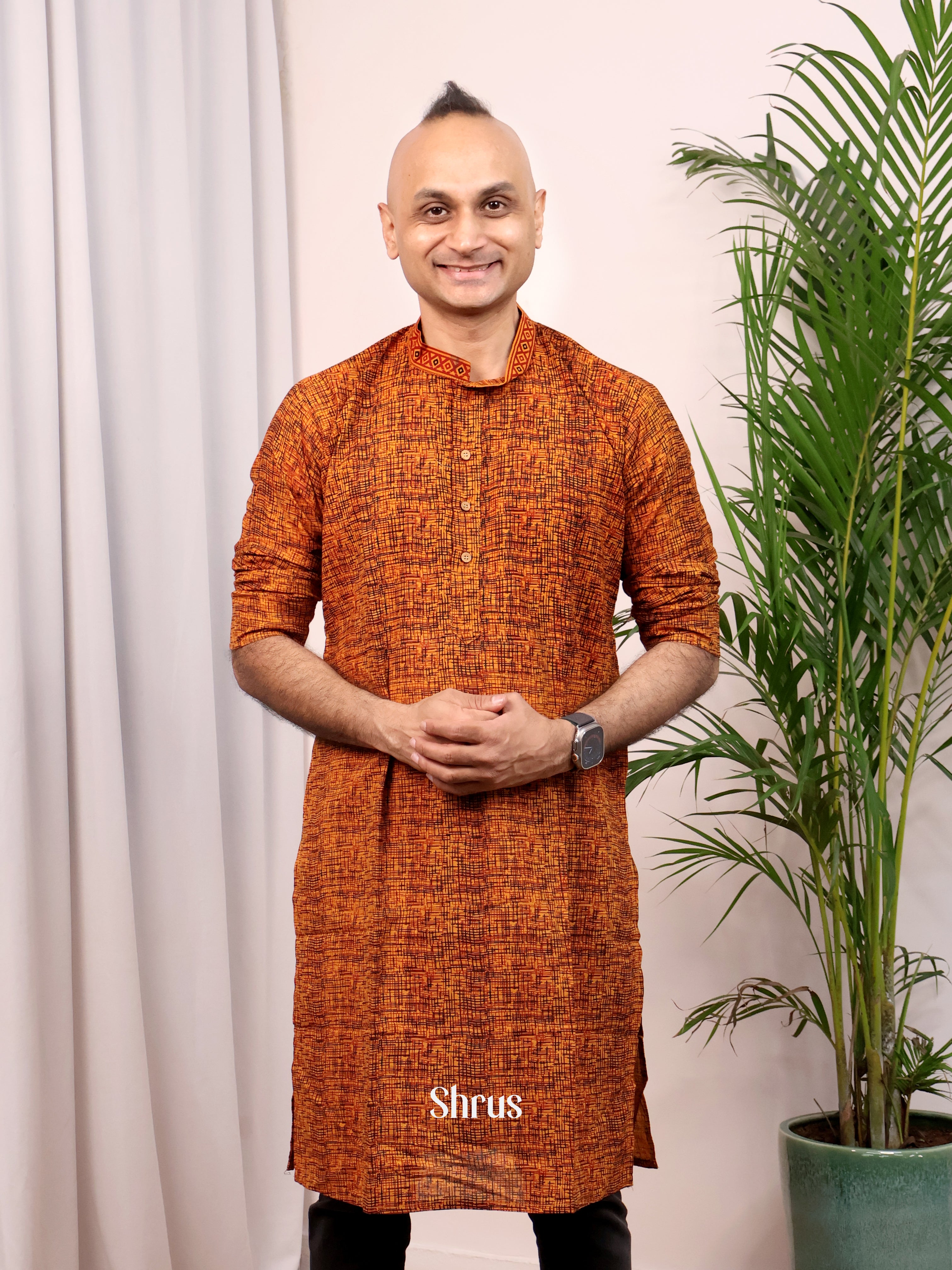 Orange - Readymade Mens Kurta - Shop on Shrus.com