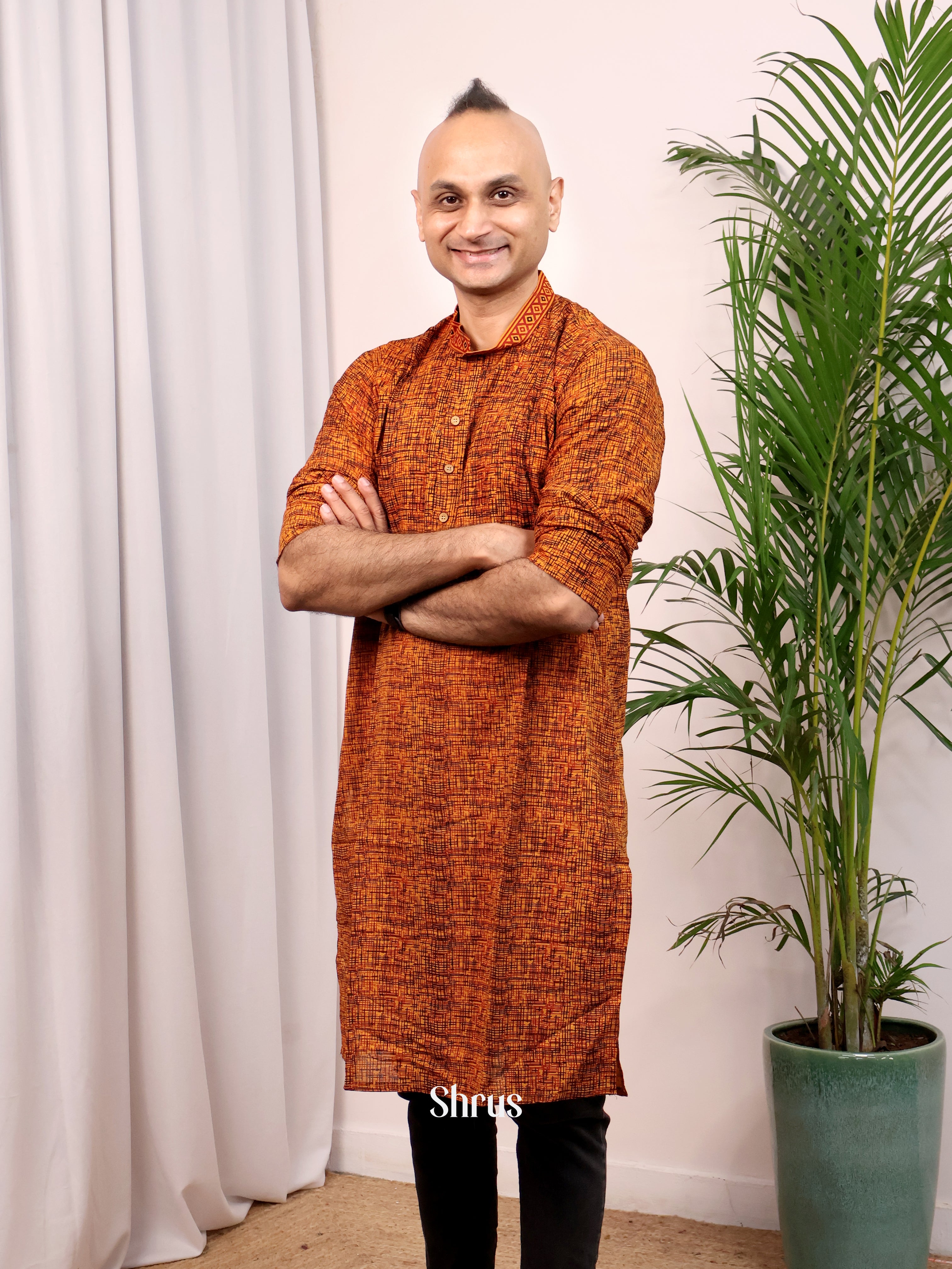 Orange - Readymade Mens Kurta - Shop on Shrus.com