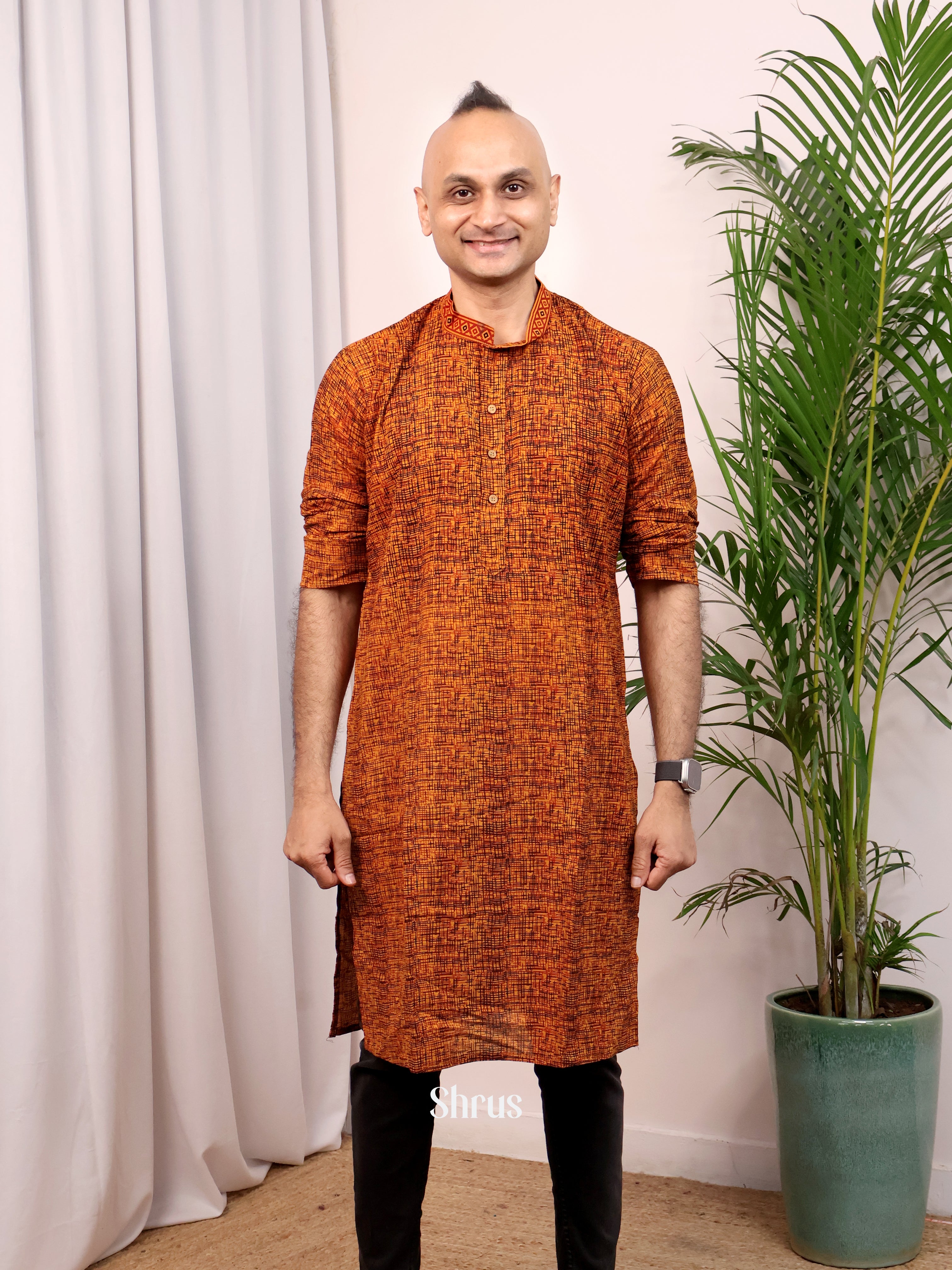 Orange - Readymade Mens Kurta - Shop on Shrus.com