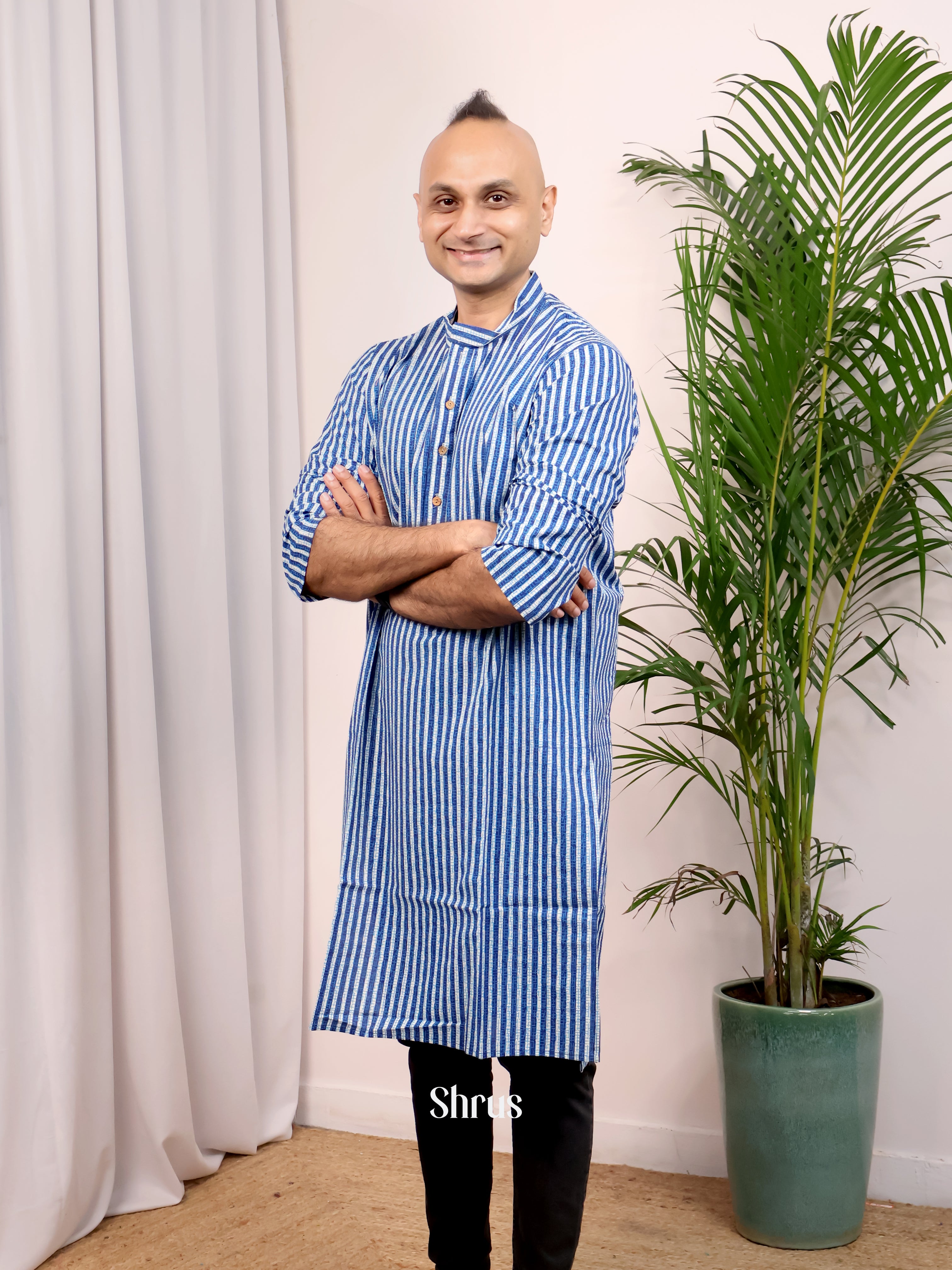 Blue- Readymade Mens Kurta - Shop on Shrus.com