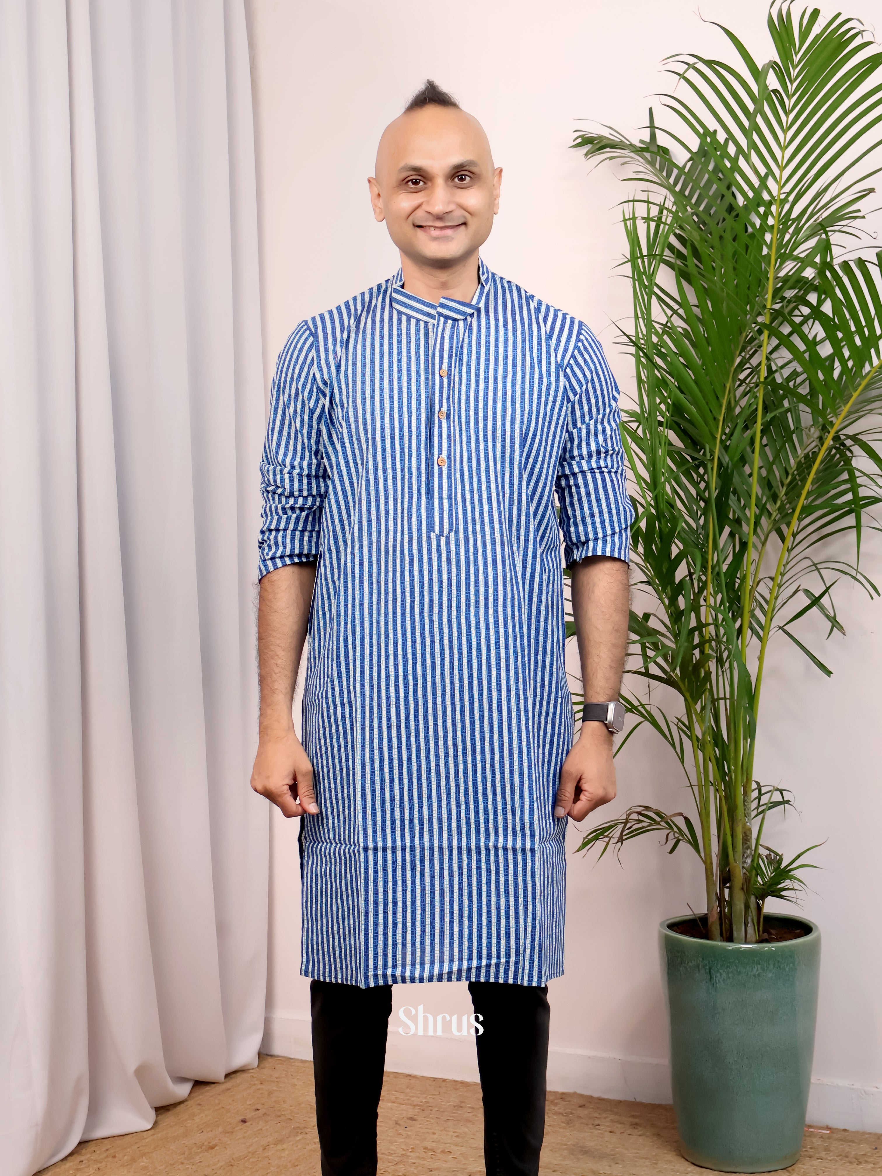 Blue- Readymade Mens Kurta - Shop on Shrus.com