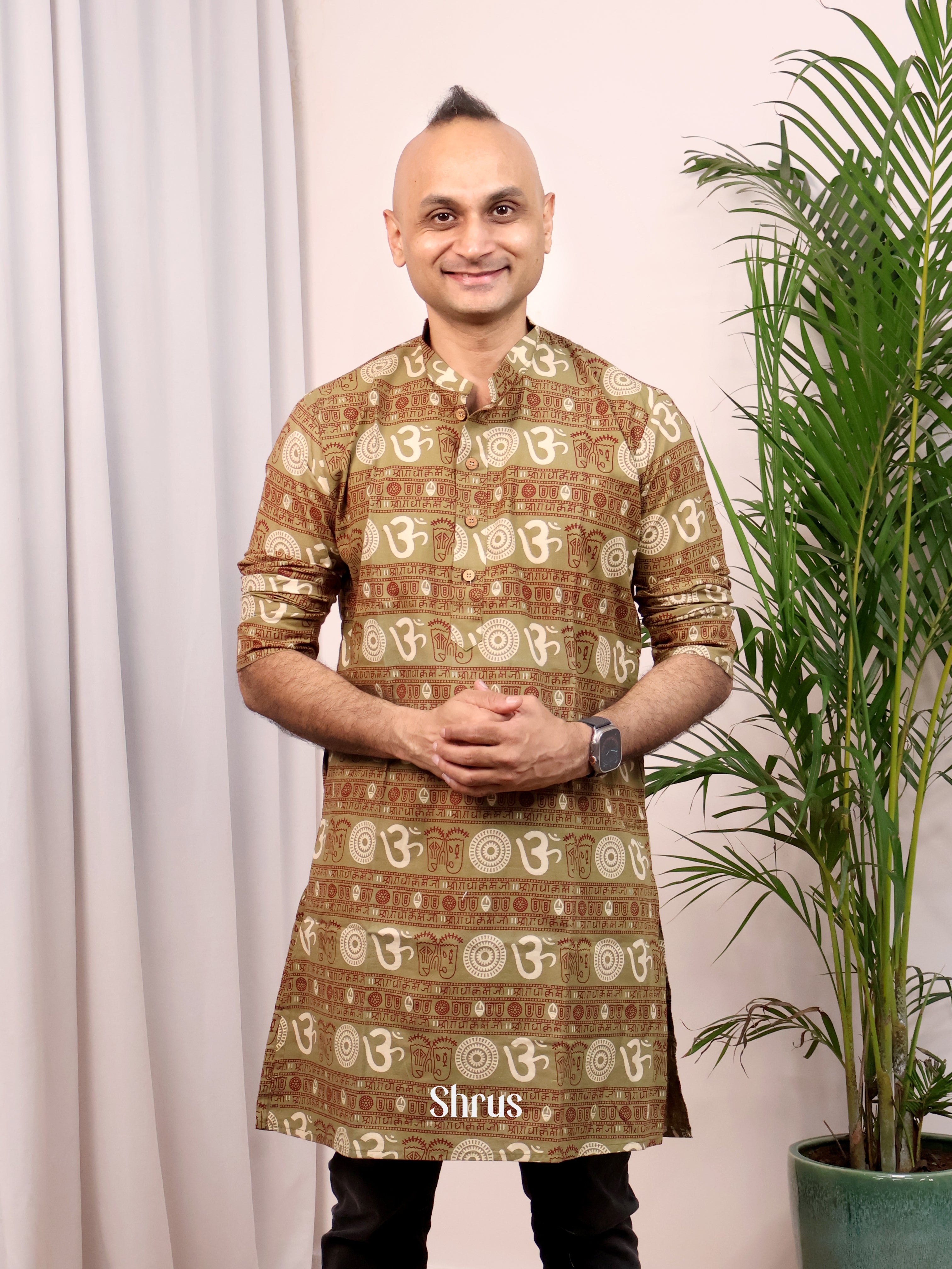 Greyish Green - Readymade Mens Kurta - Shop on Shrus.com