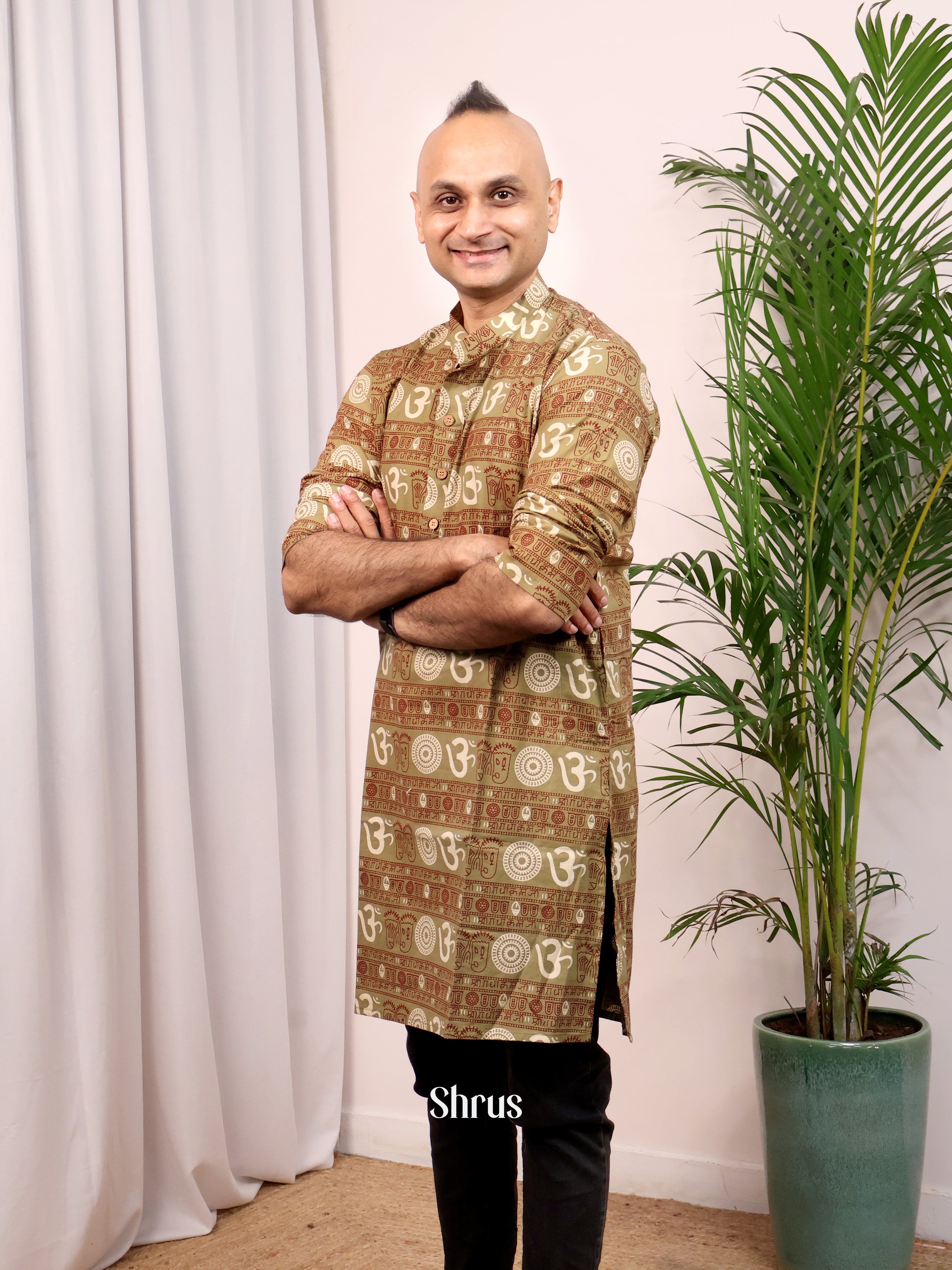 Greyish Green - Readymade Mens Kurta - Shop on Shrus.com
