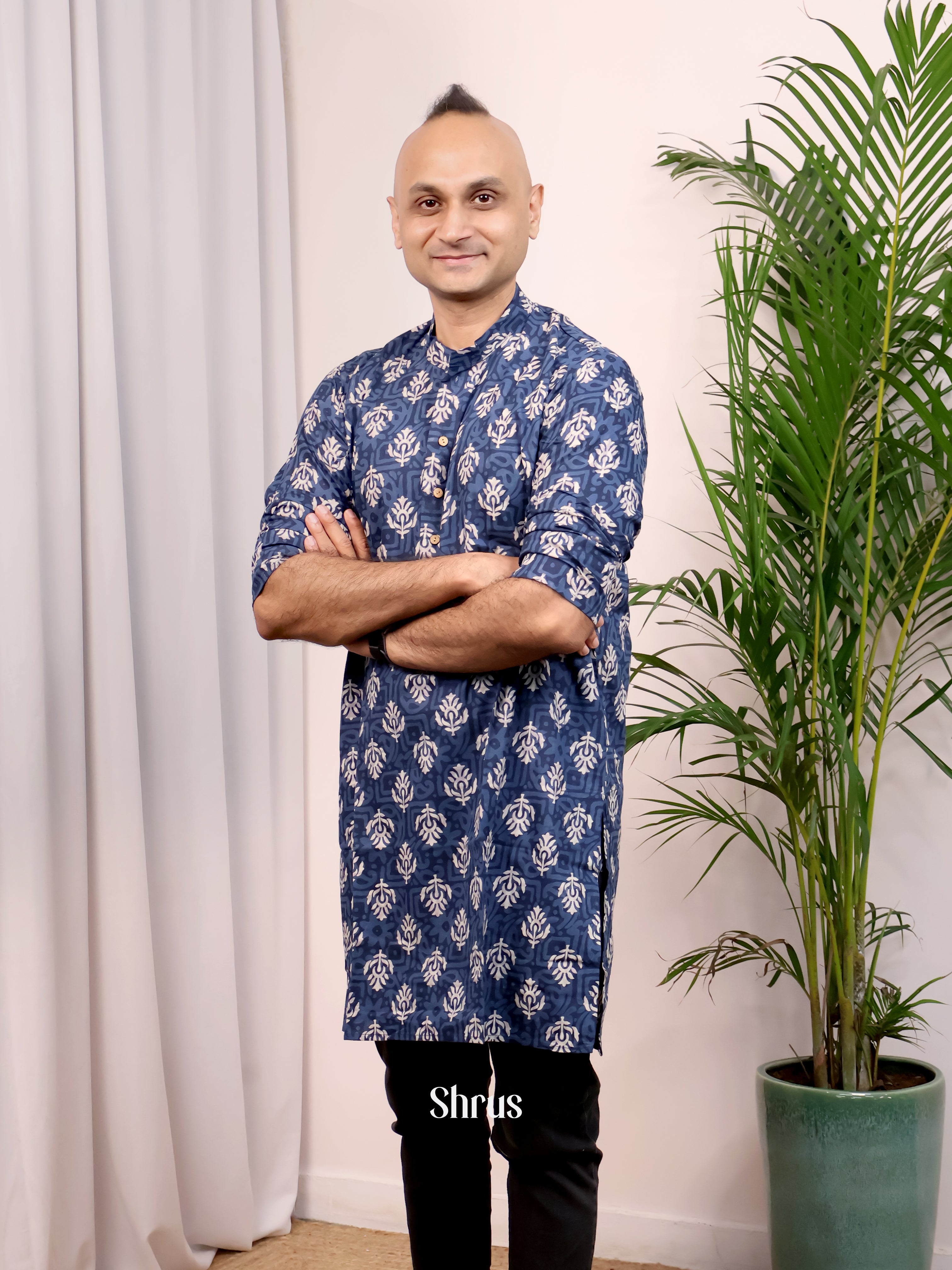 Blue - Readymade Mens Kurta - Shop on Shrus.com
