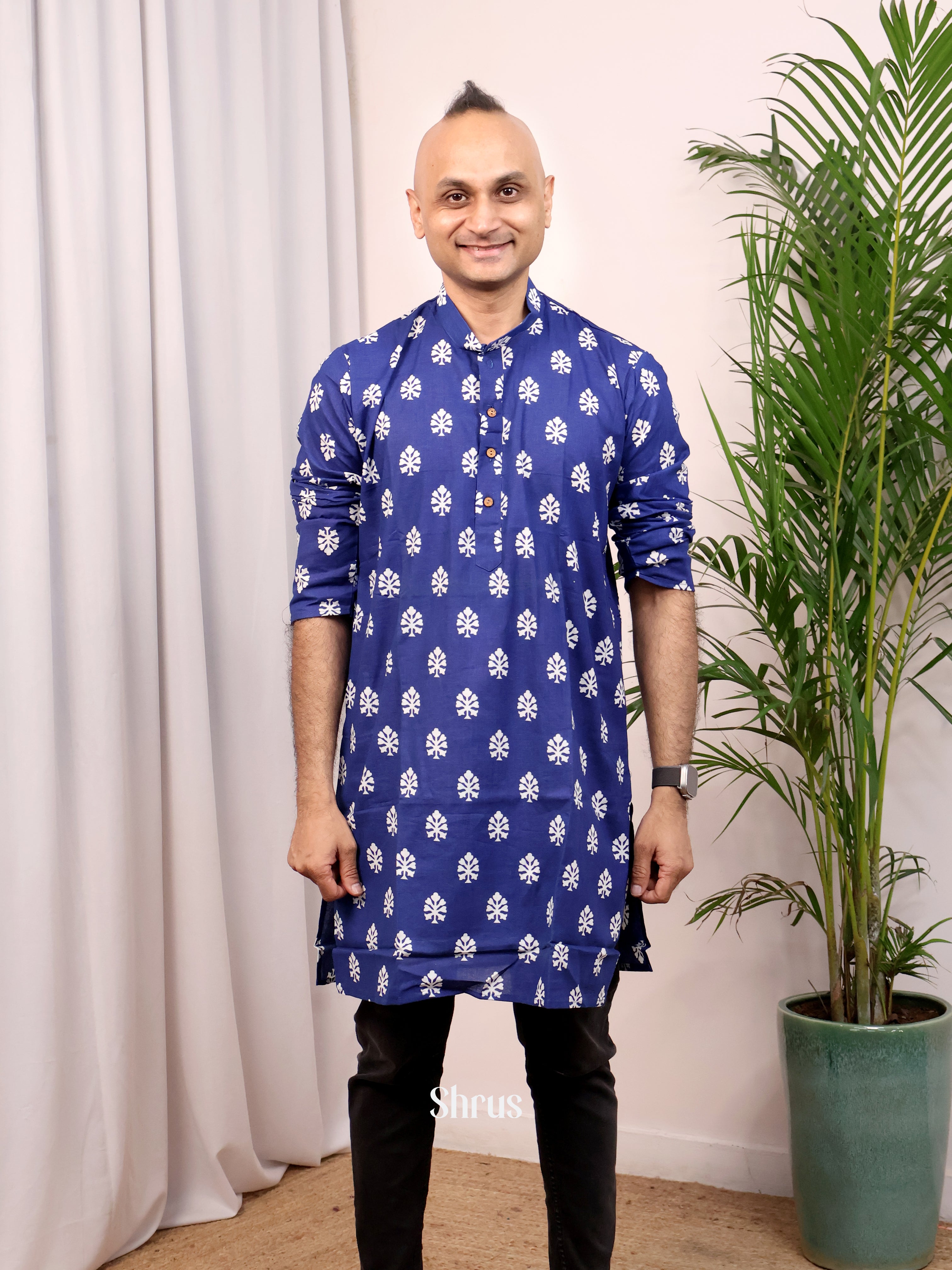 Blue - Readymade Mens Kurta - Shop on Shrus.com