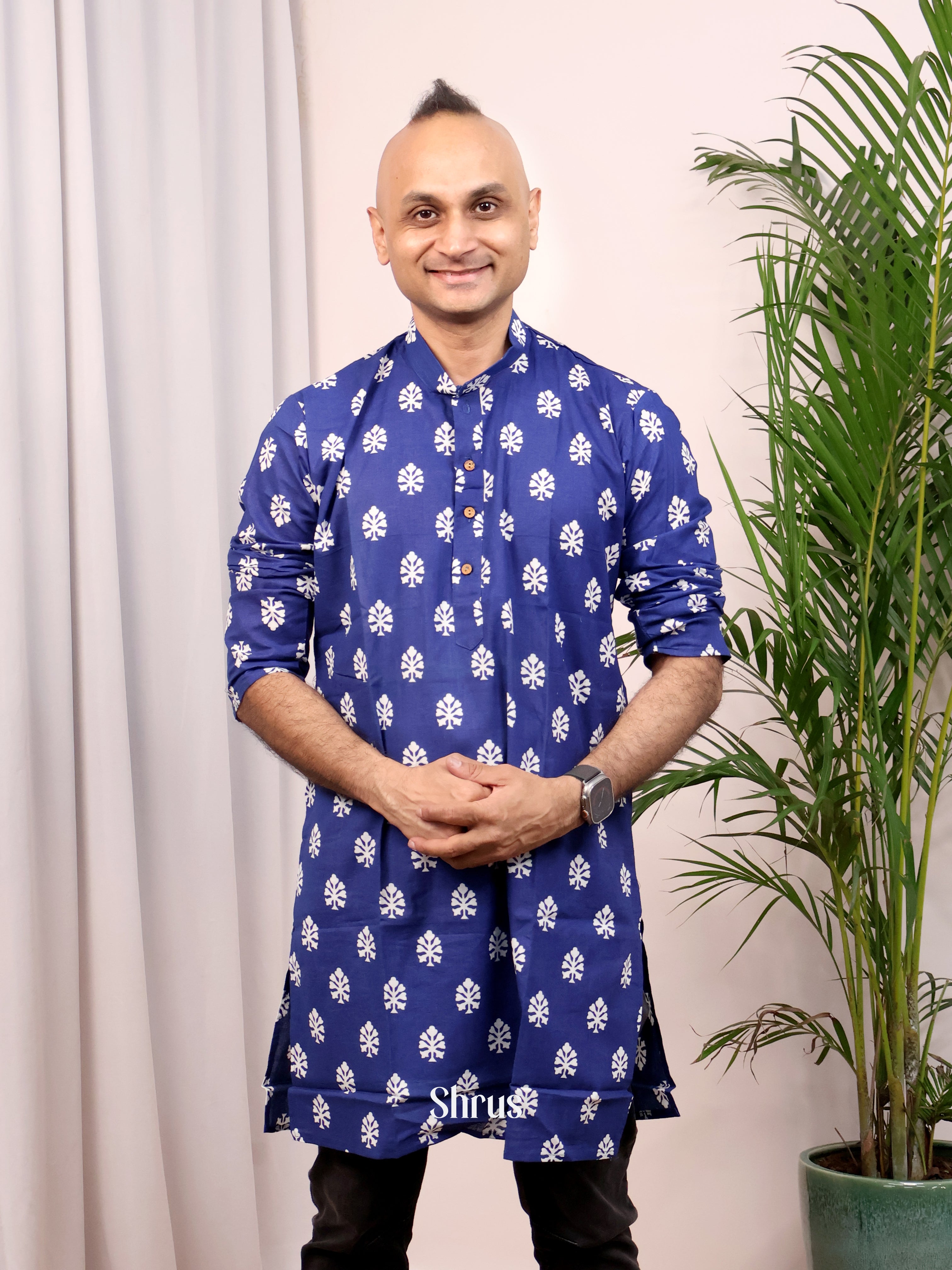 Blue - Readymade Mens Kurta - Shop on Shrus.com