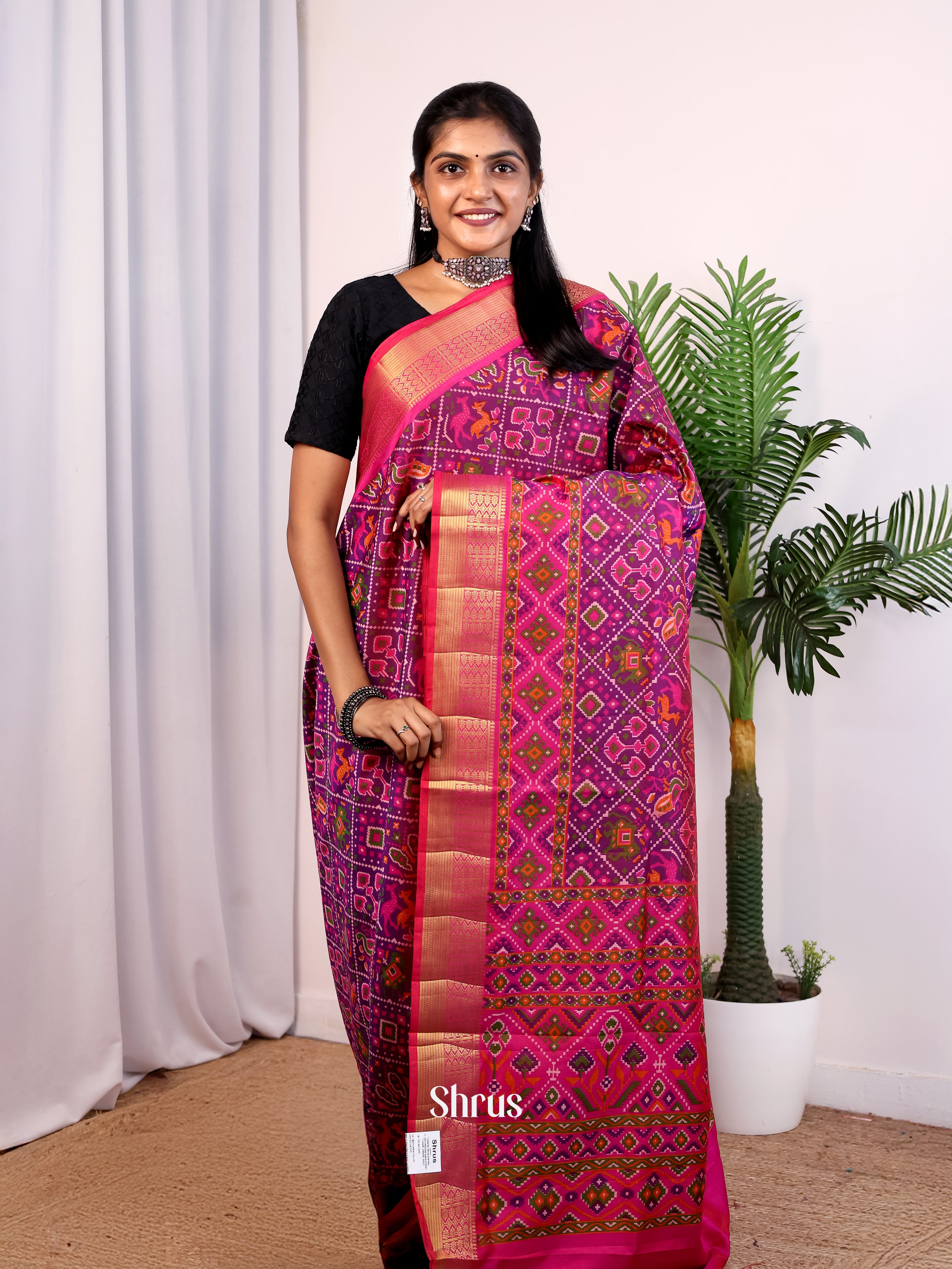 Purple & Pink - Semi Patola Saree - Shop on Shrus.com