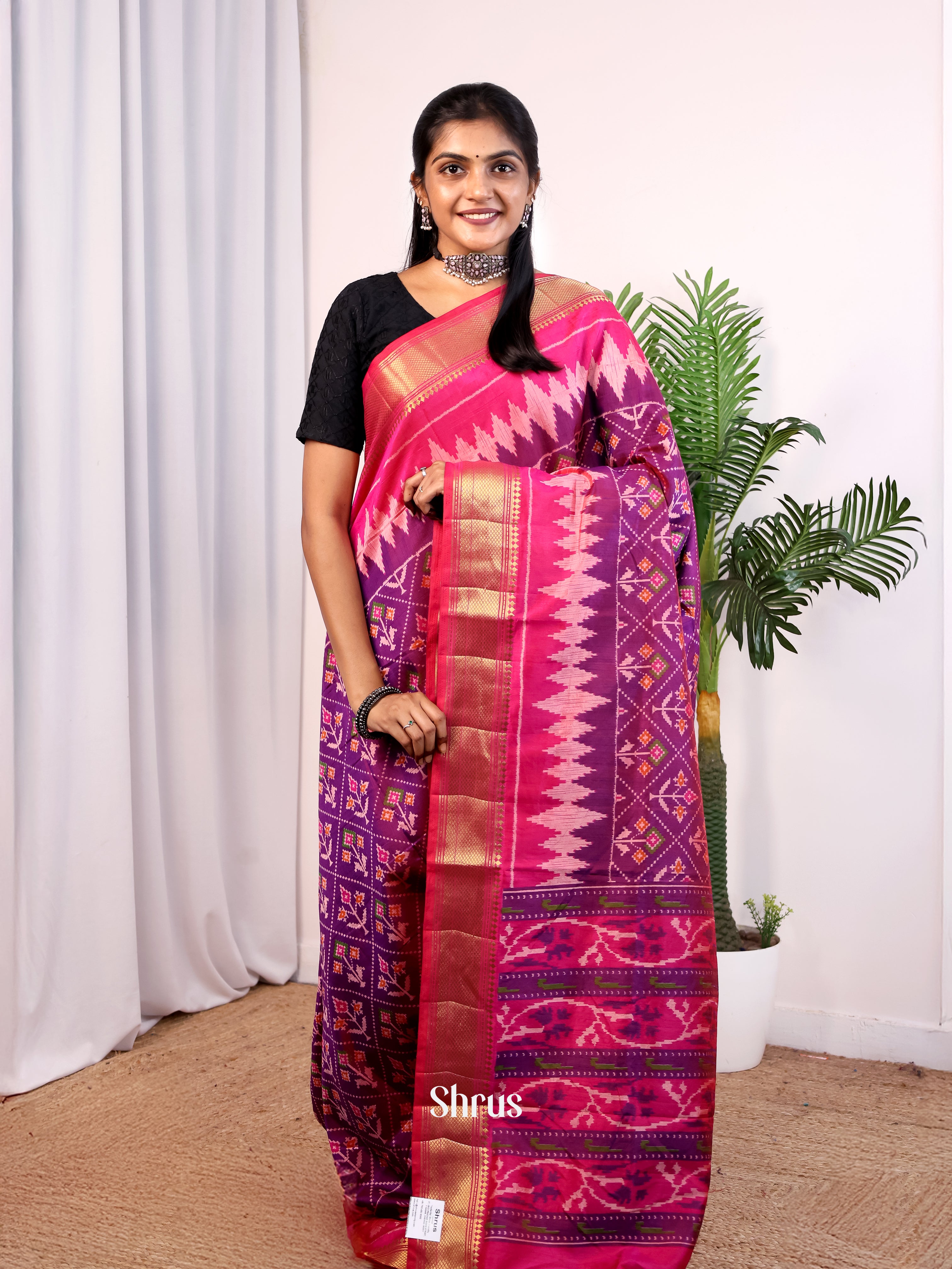 Purple & Pink - Semi Patola Saree - Shop on Shrus.com