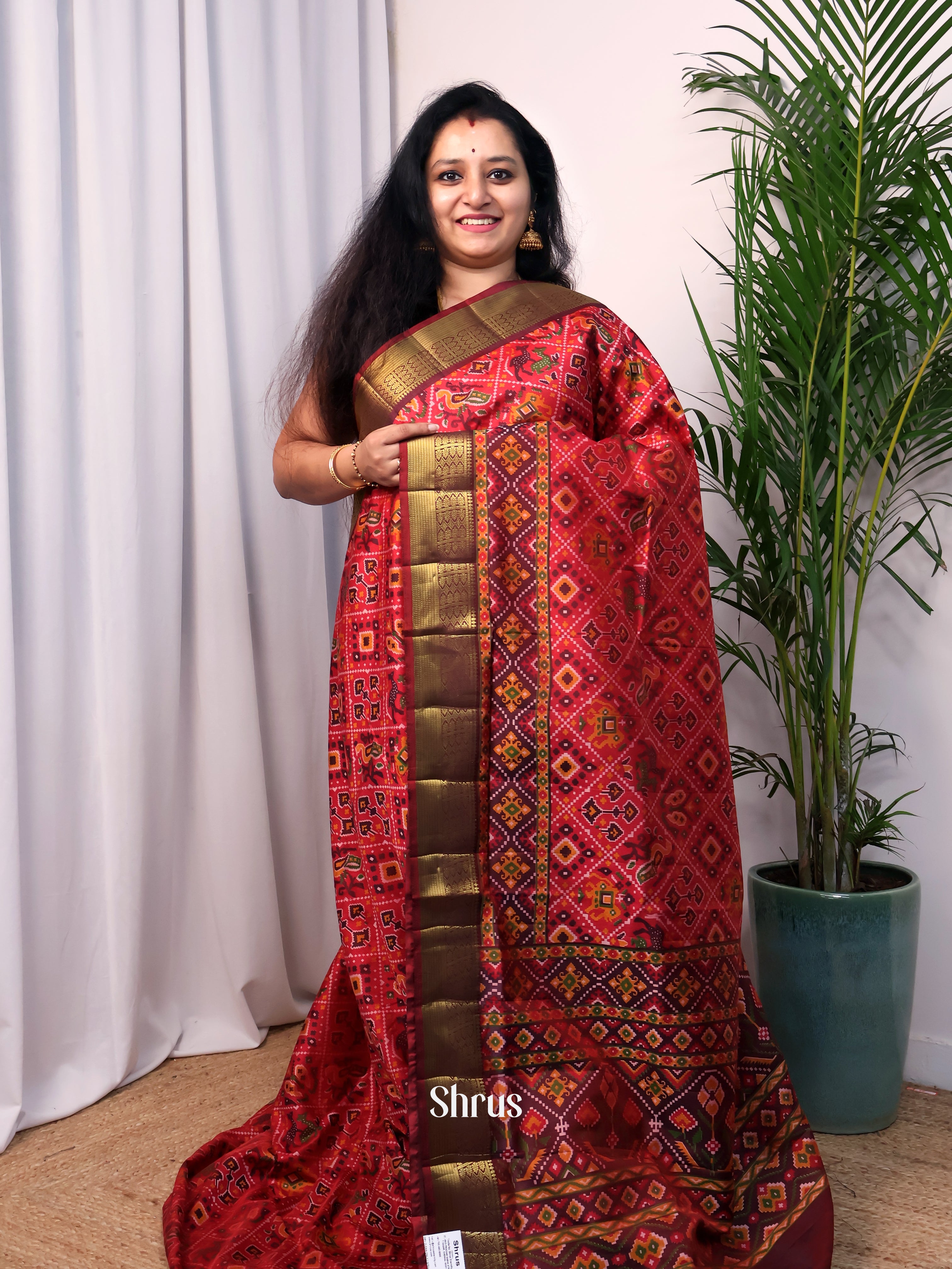 Red & Maroon - Semi Patola Saree - Shop on Shrus.com