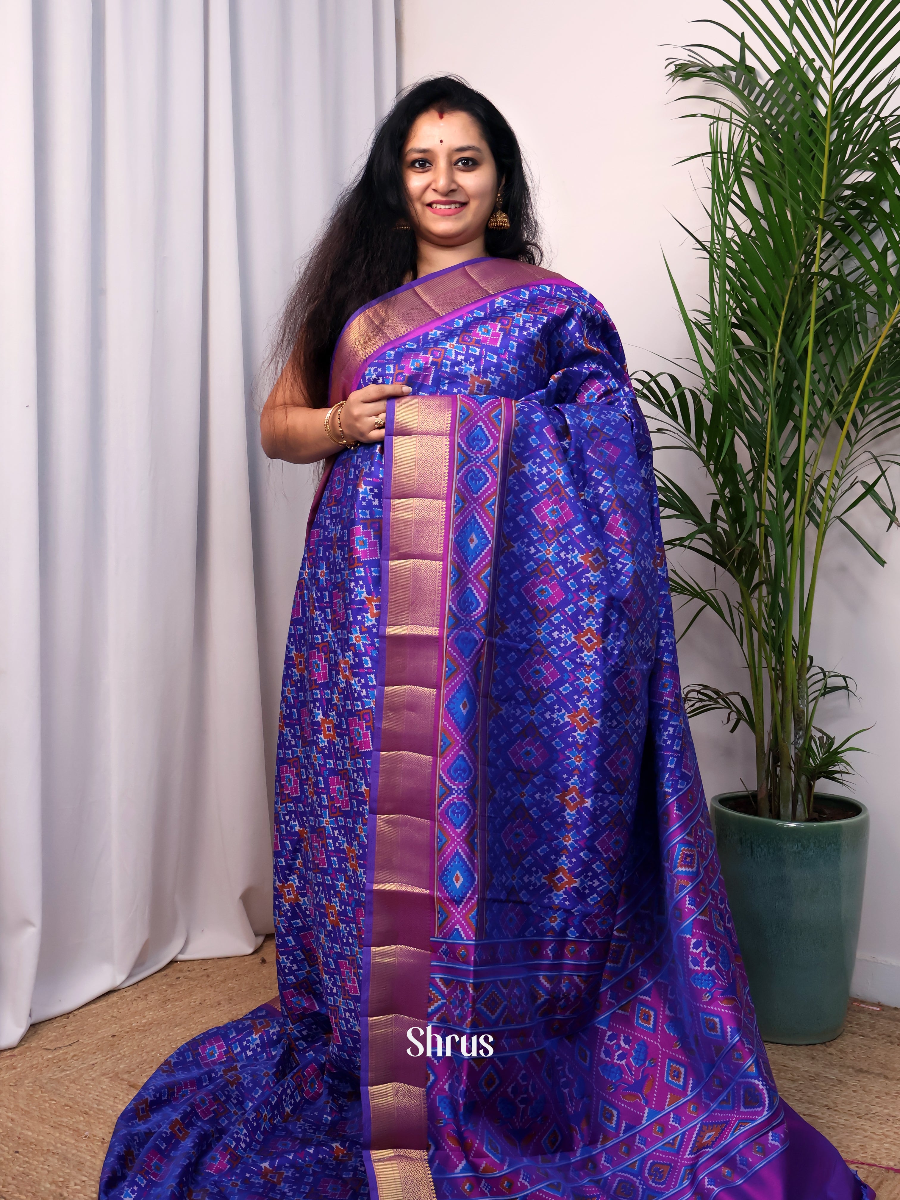 Blue & Purple - Semi Patola Saree - Shop on Shrus.com