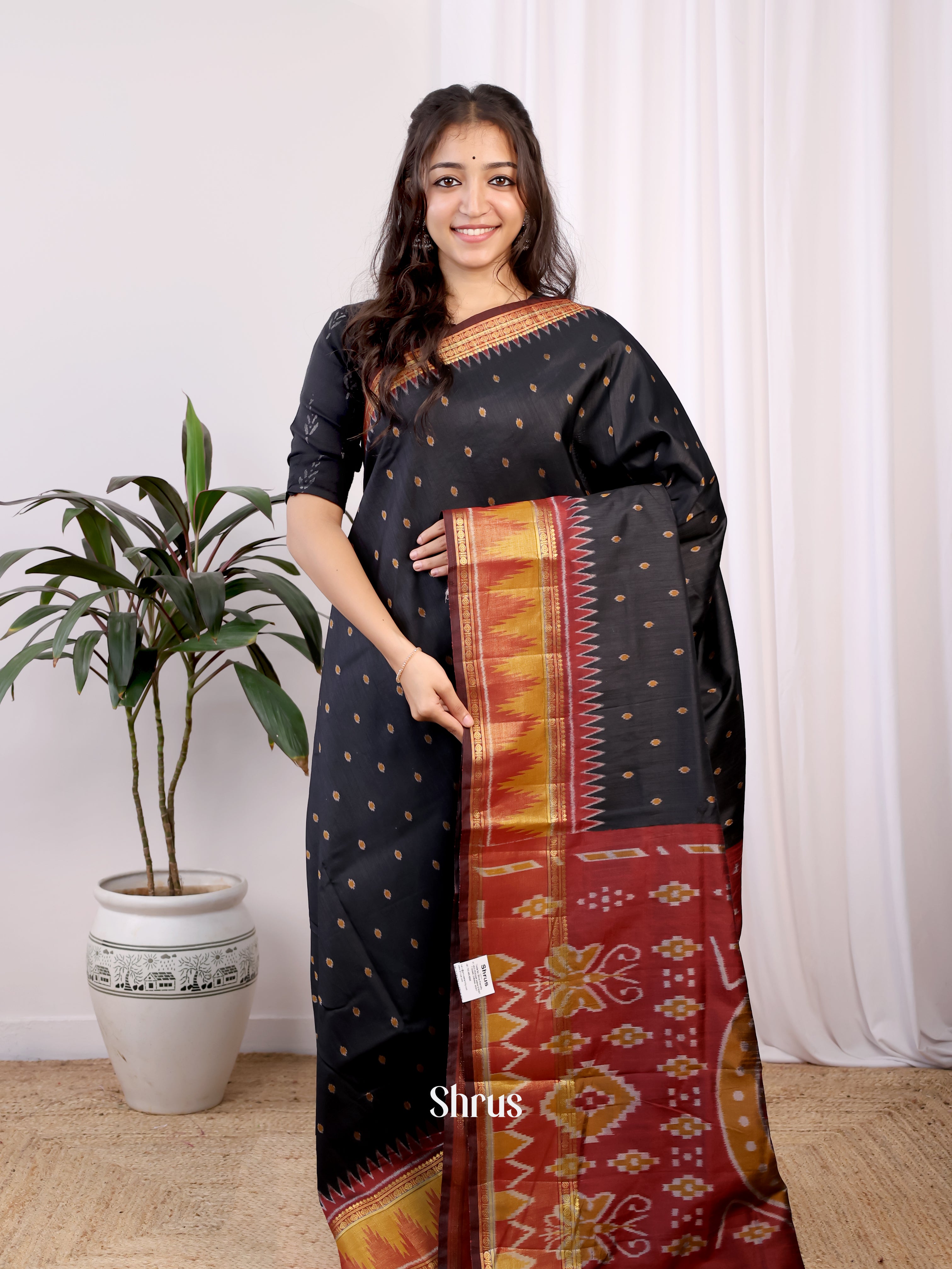Black & Maroon - Semi Patola Saree - Shop on Shrus.com
