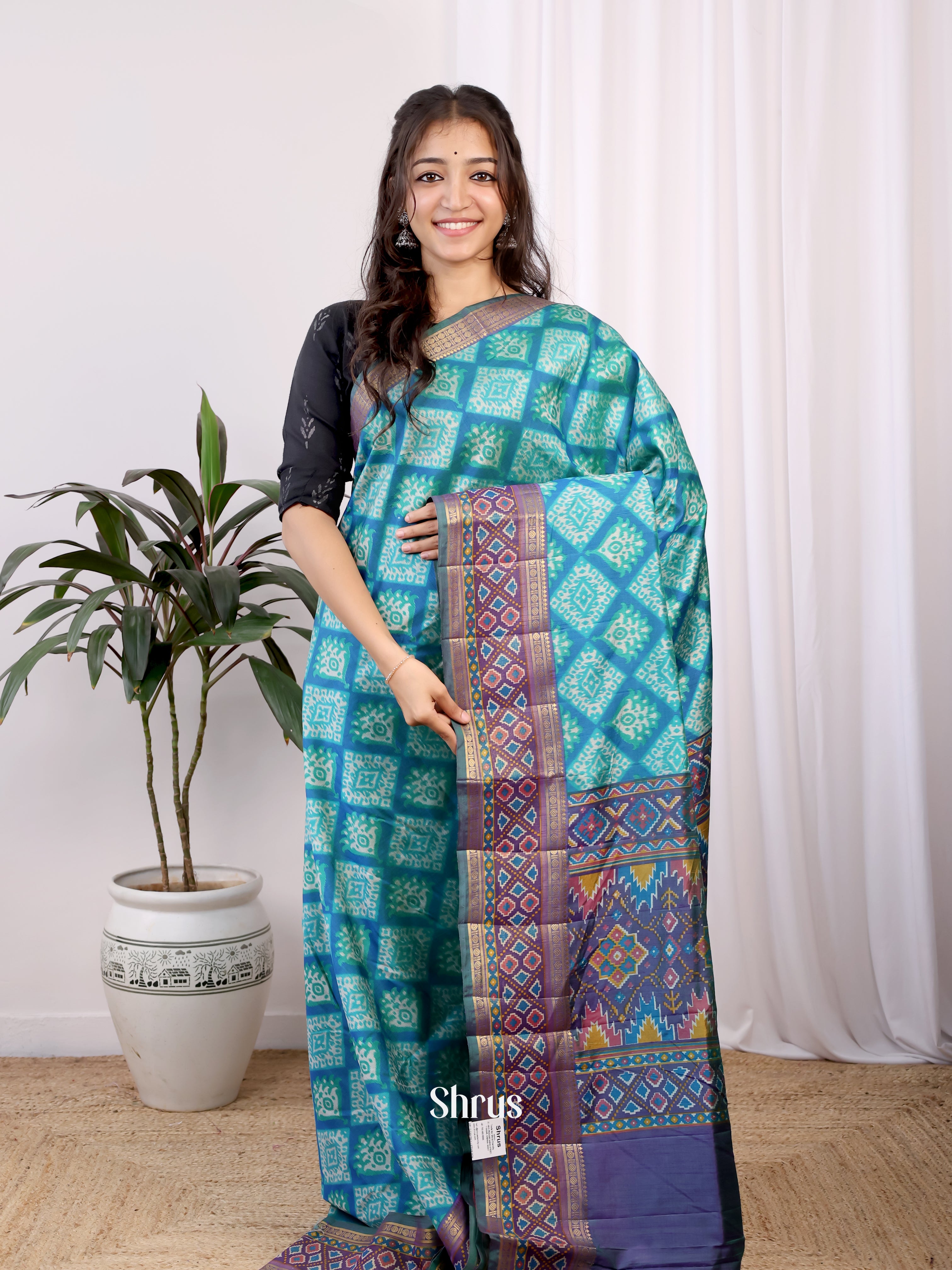 Blue & Purple - Semi Patola Saree - Shop on Shrus.com