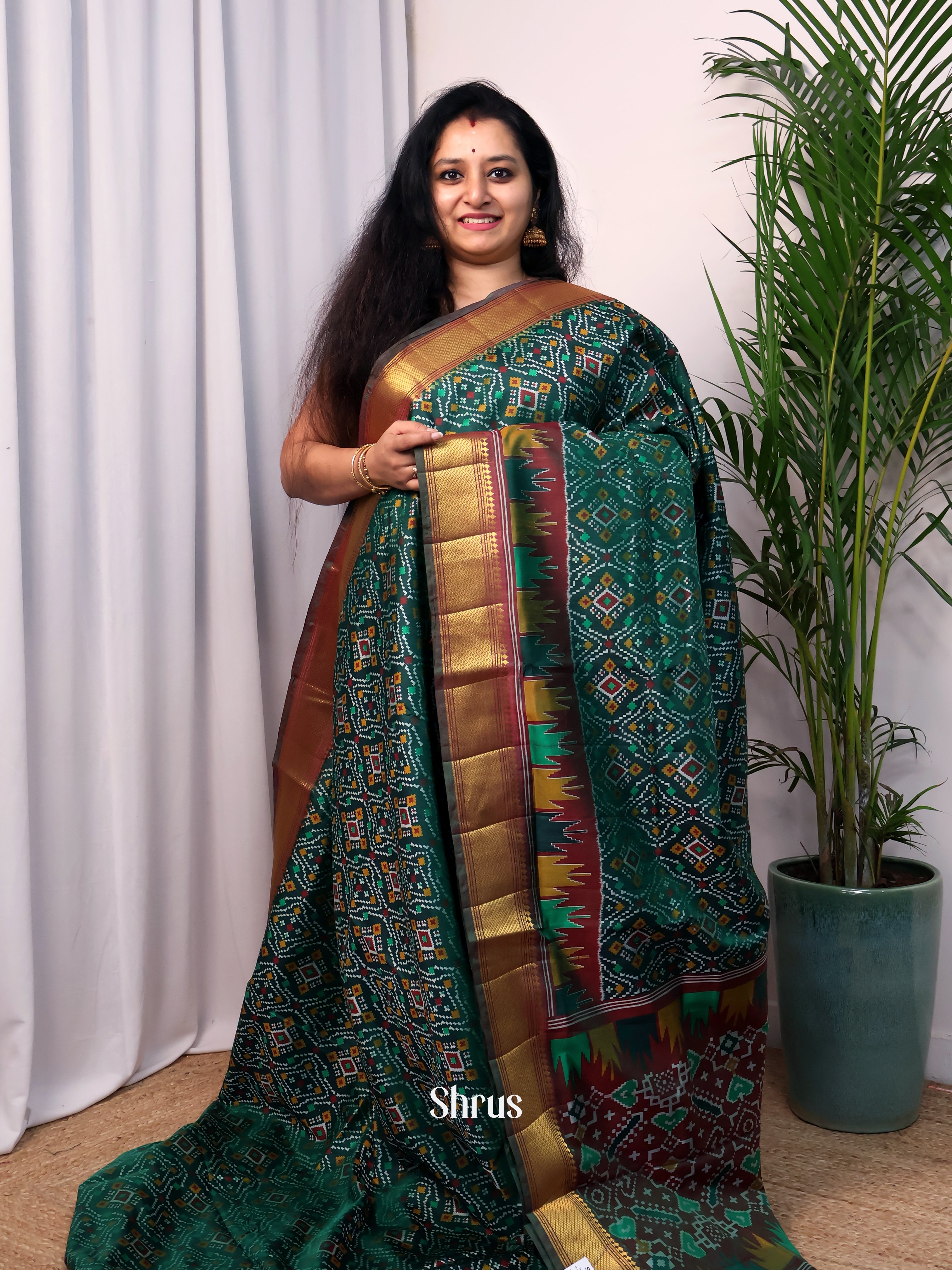 Green & Brown - Semi Patola Saree - Shop on Shrus.com