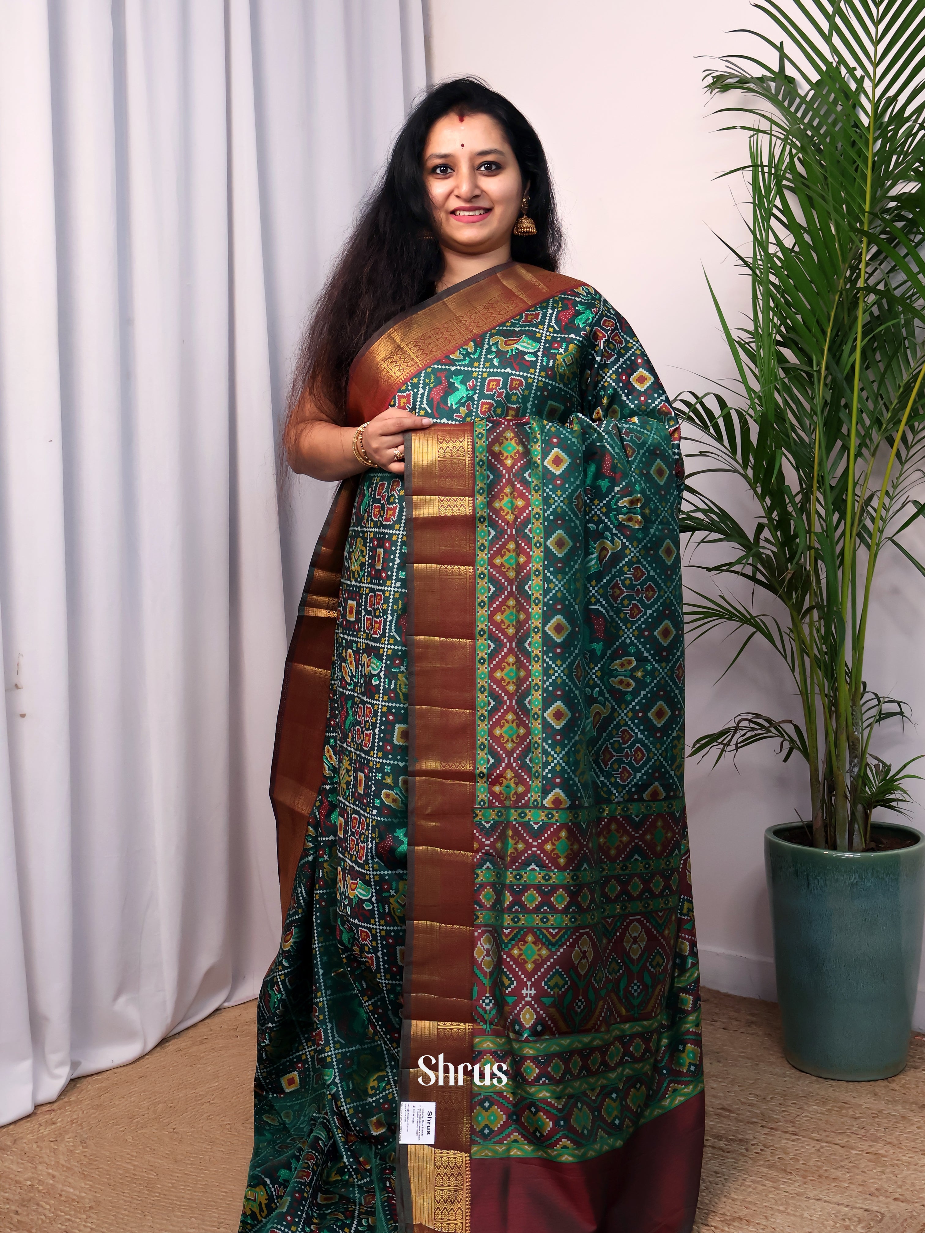Green & Brown - Semi Patola Saree - Shop on Shrus.com