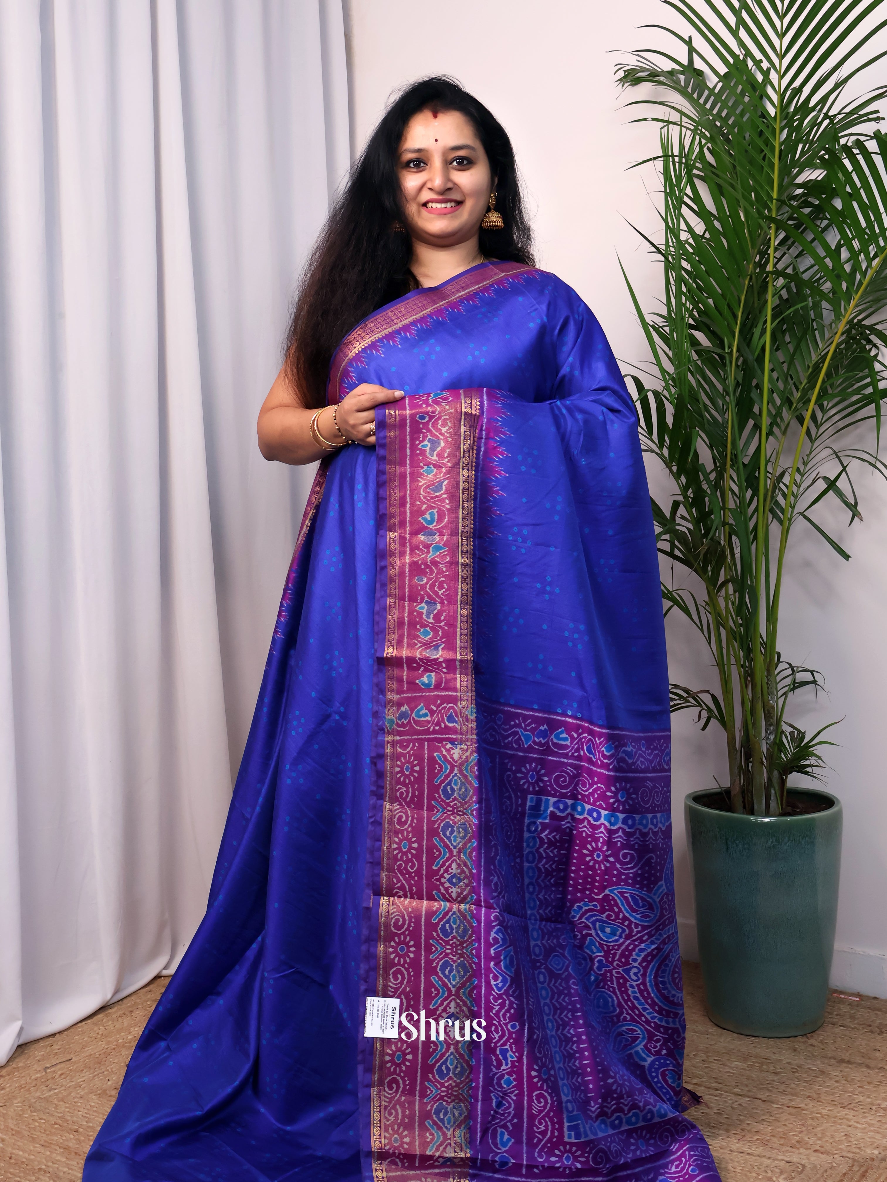 Blue & Purple - Semi Patola Saree - Shop on Shrus.com