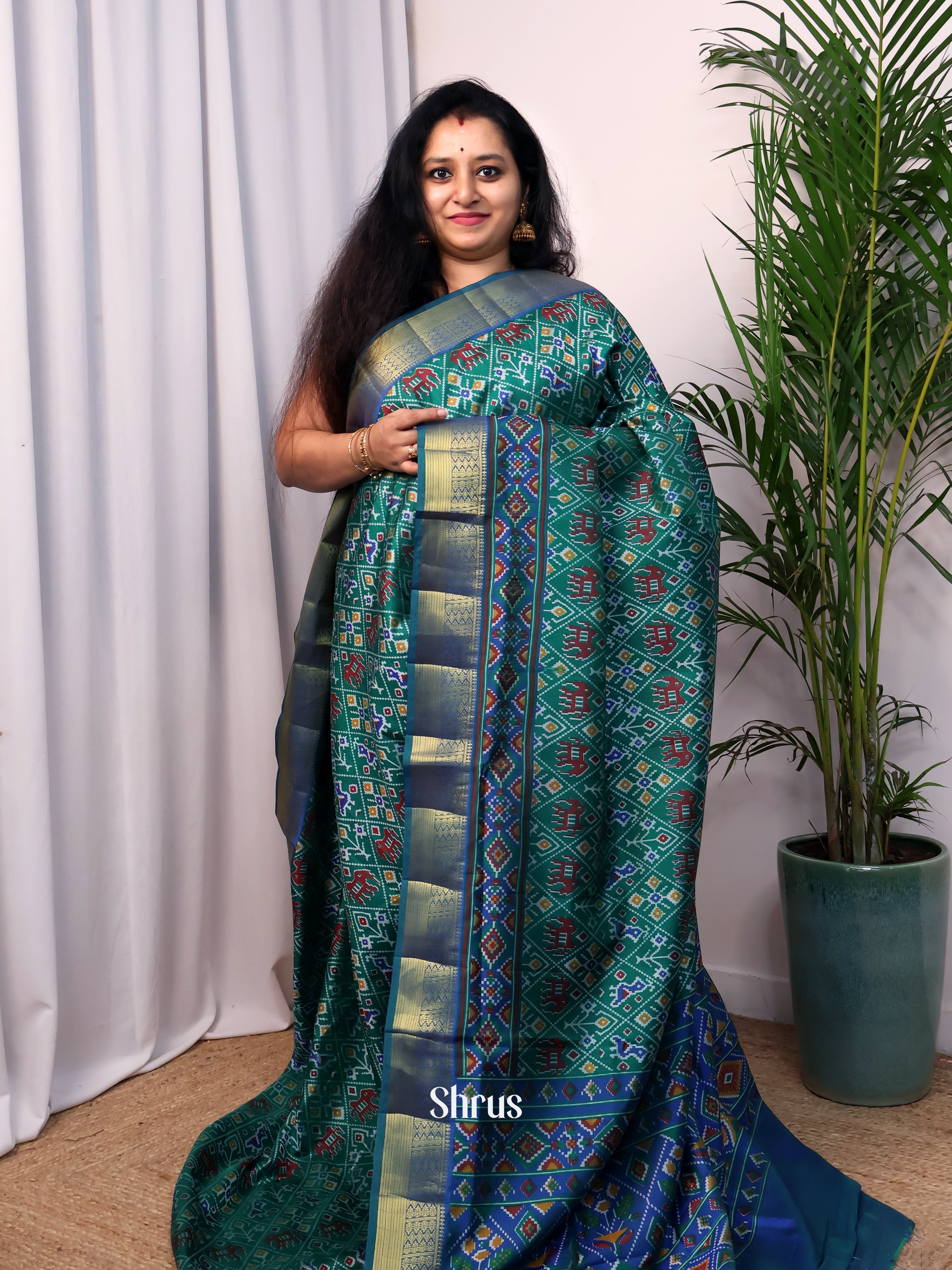 Green & Blue - Semi Patola Saree - Shop on Shrus.com
