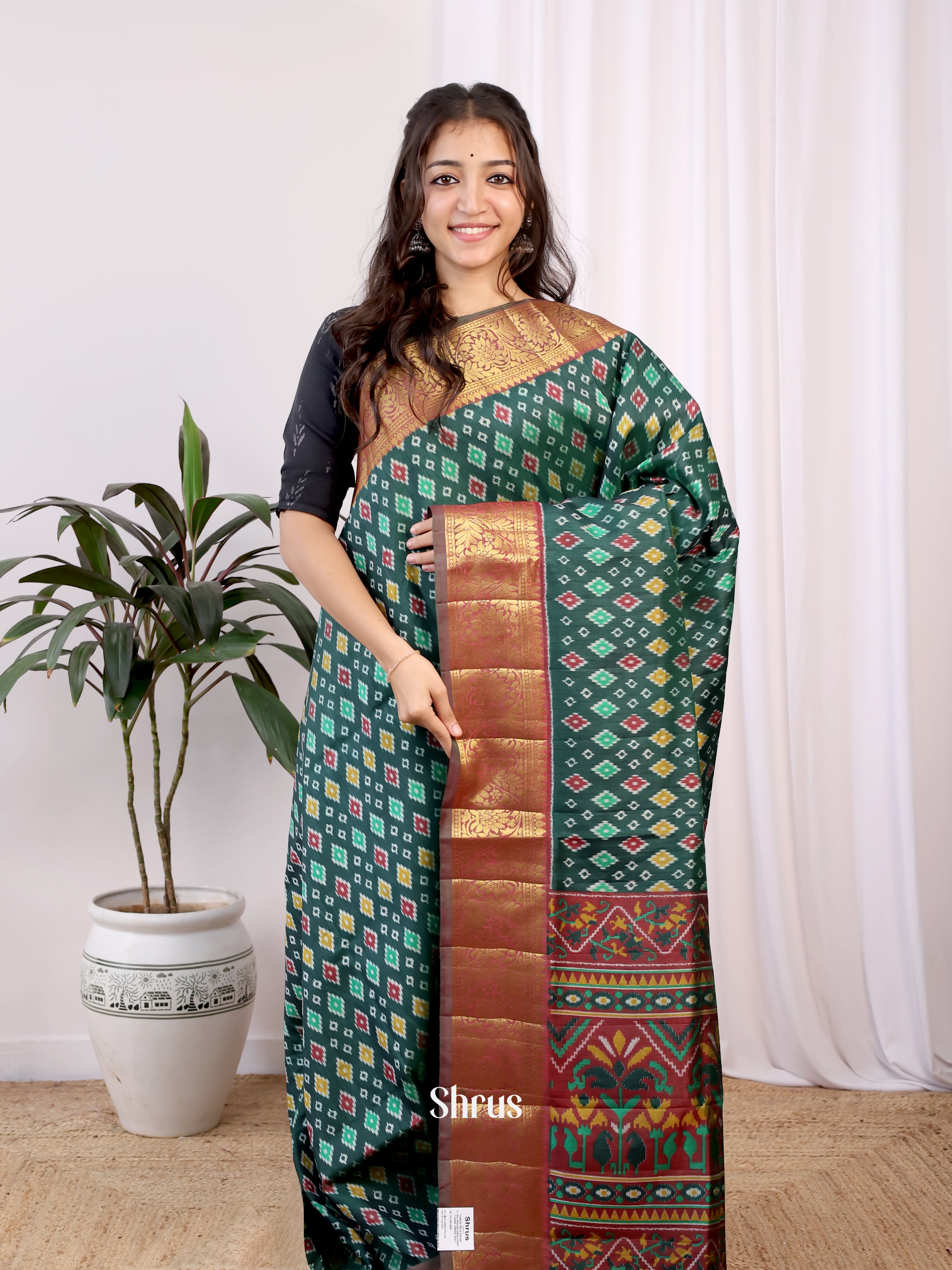 Green & Maroon - Semi Patola Saree - Shop on Shrus.com