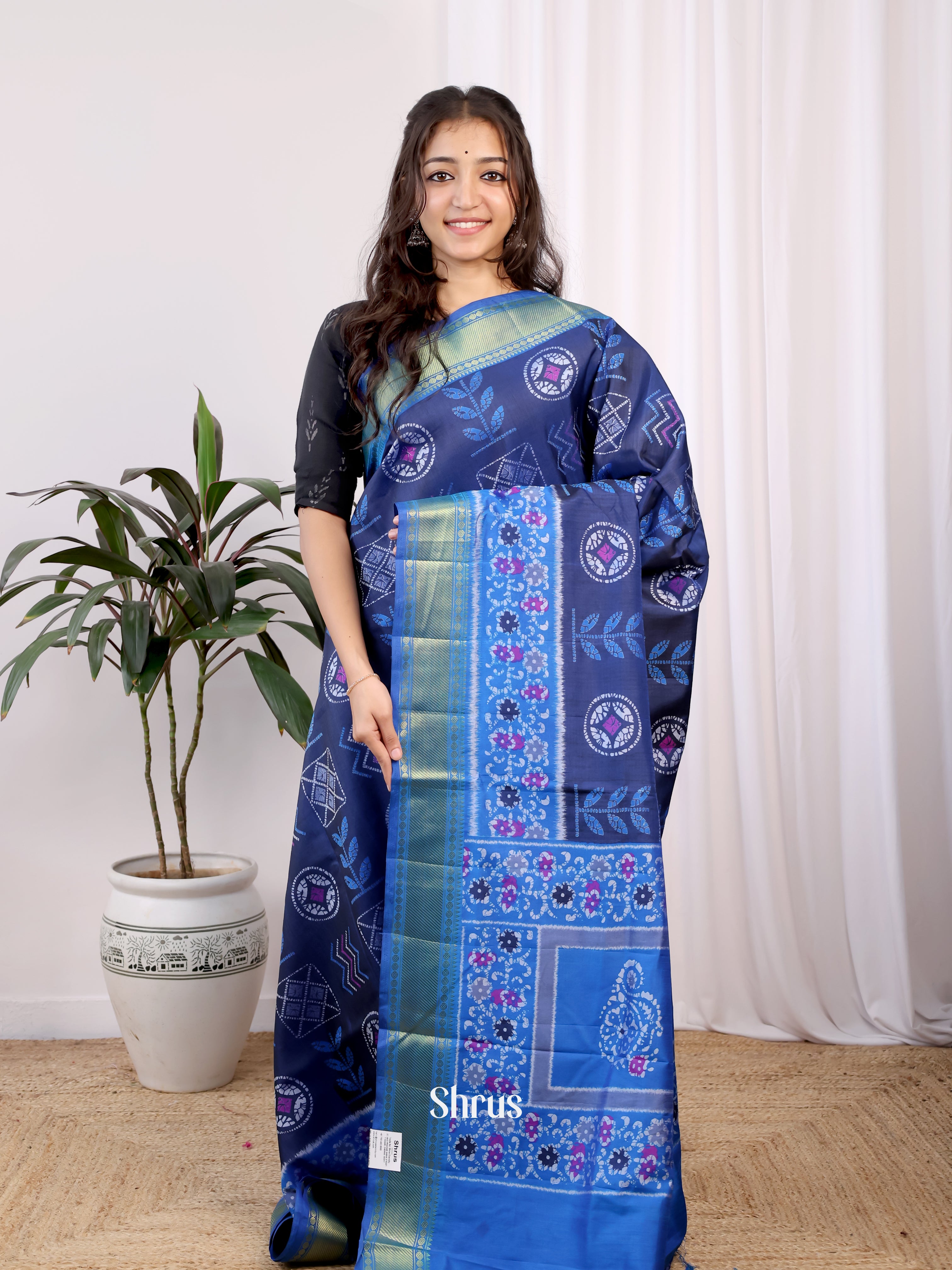 Blue - Semi Patola Saree - Shop on Shrus.com