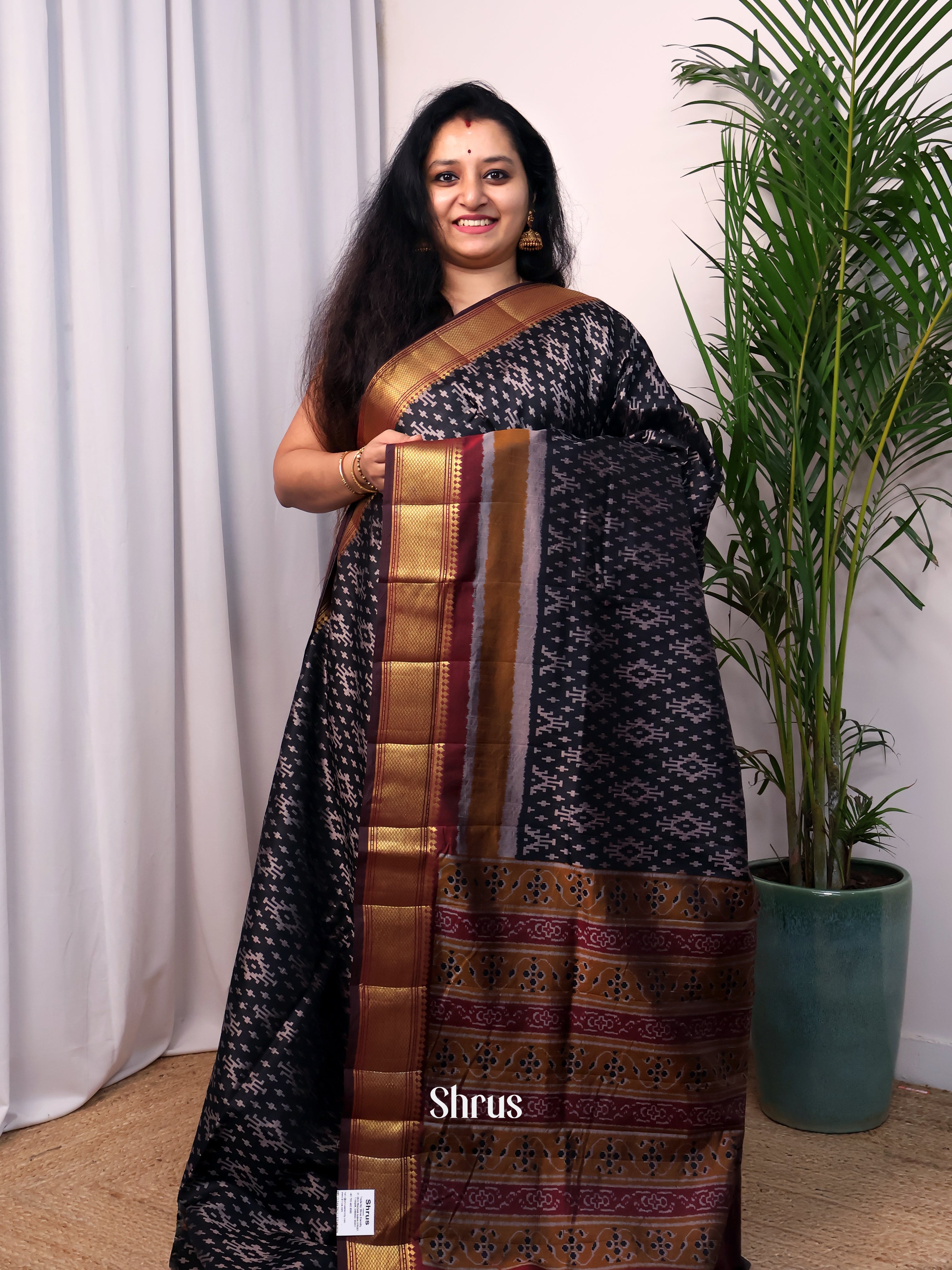 Black & Maroon - Semi Patola Saree - Shop on Shrus.com