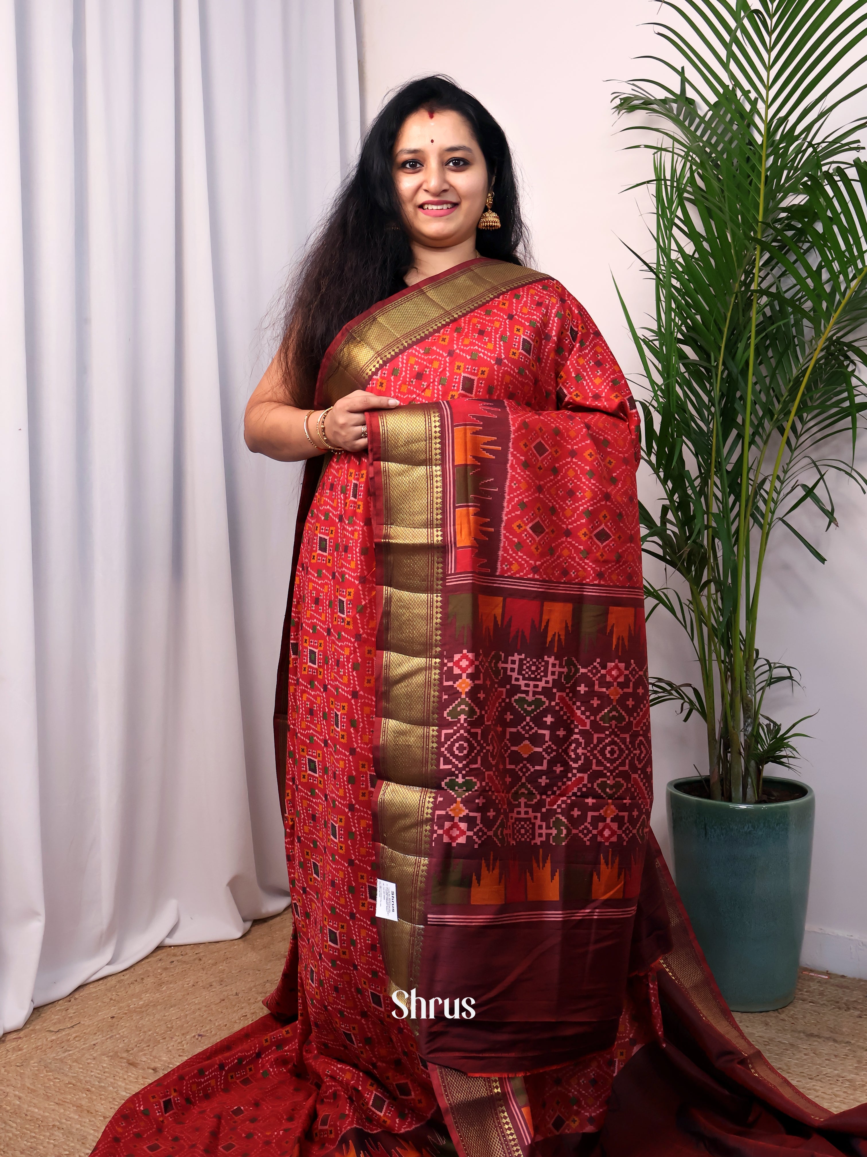 Red & Maroon - Semi Patola Saree - Shop on Shrus.com
