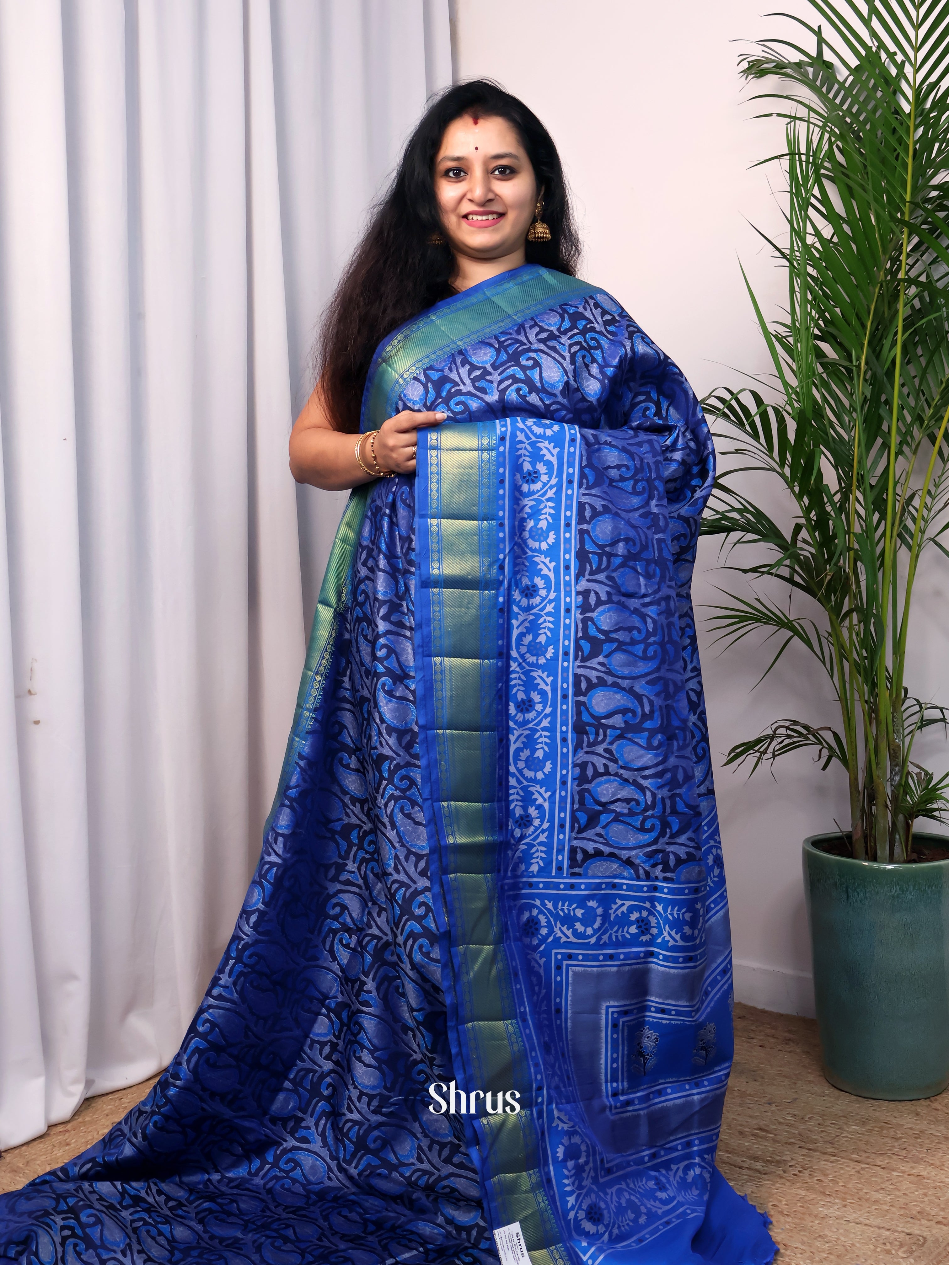 Blue - Semi Patola Saree - Shop on Shrus.com