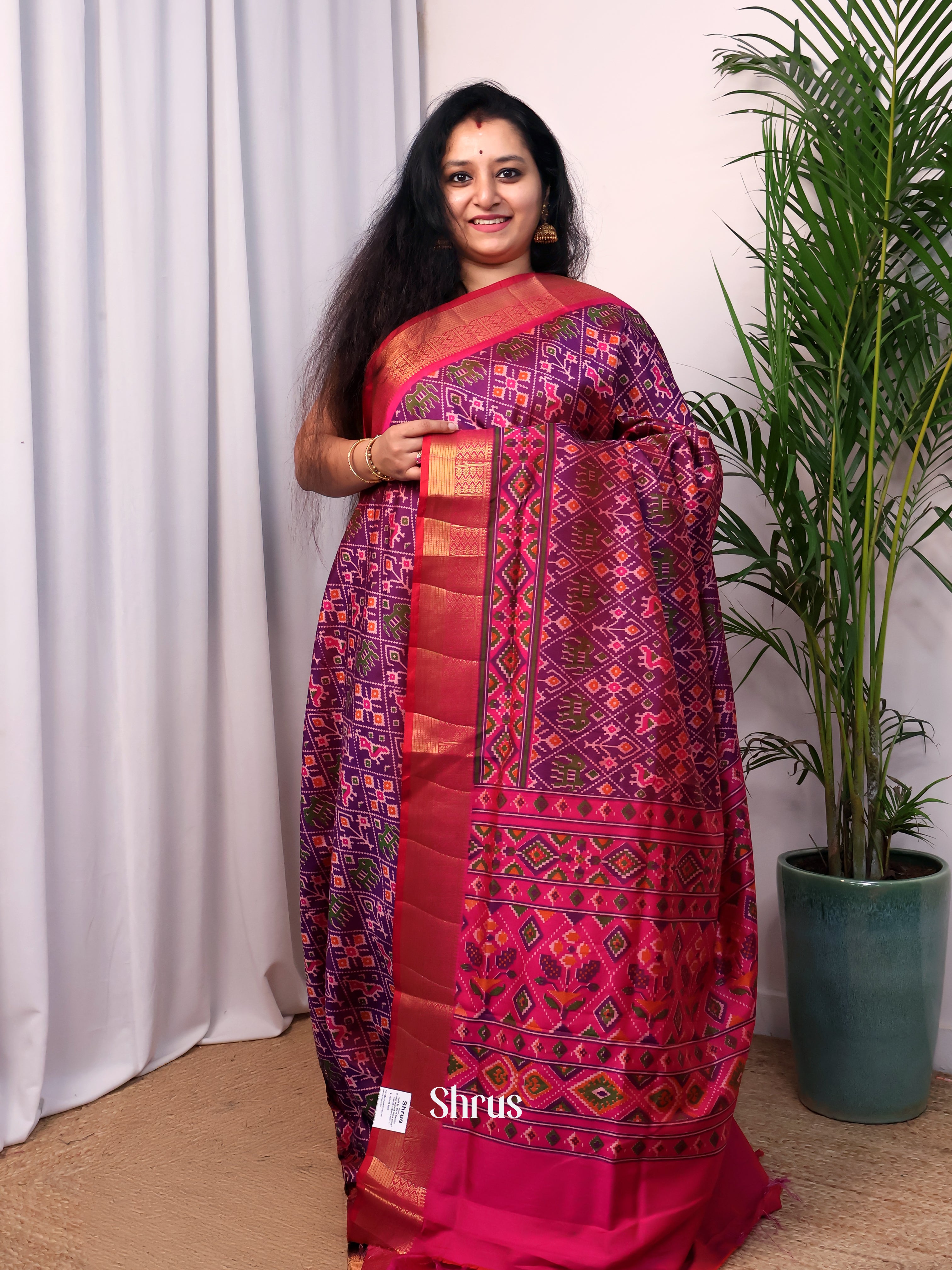 Purple & Pink - Semi Patola Saree - Shop on Shrus.com