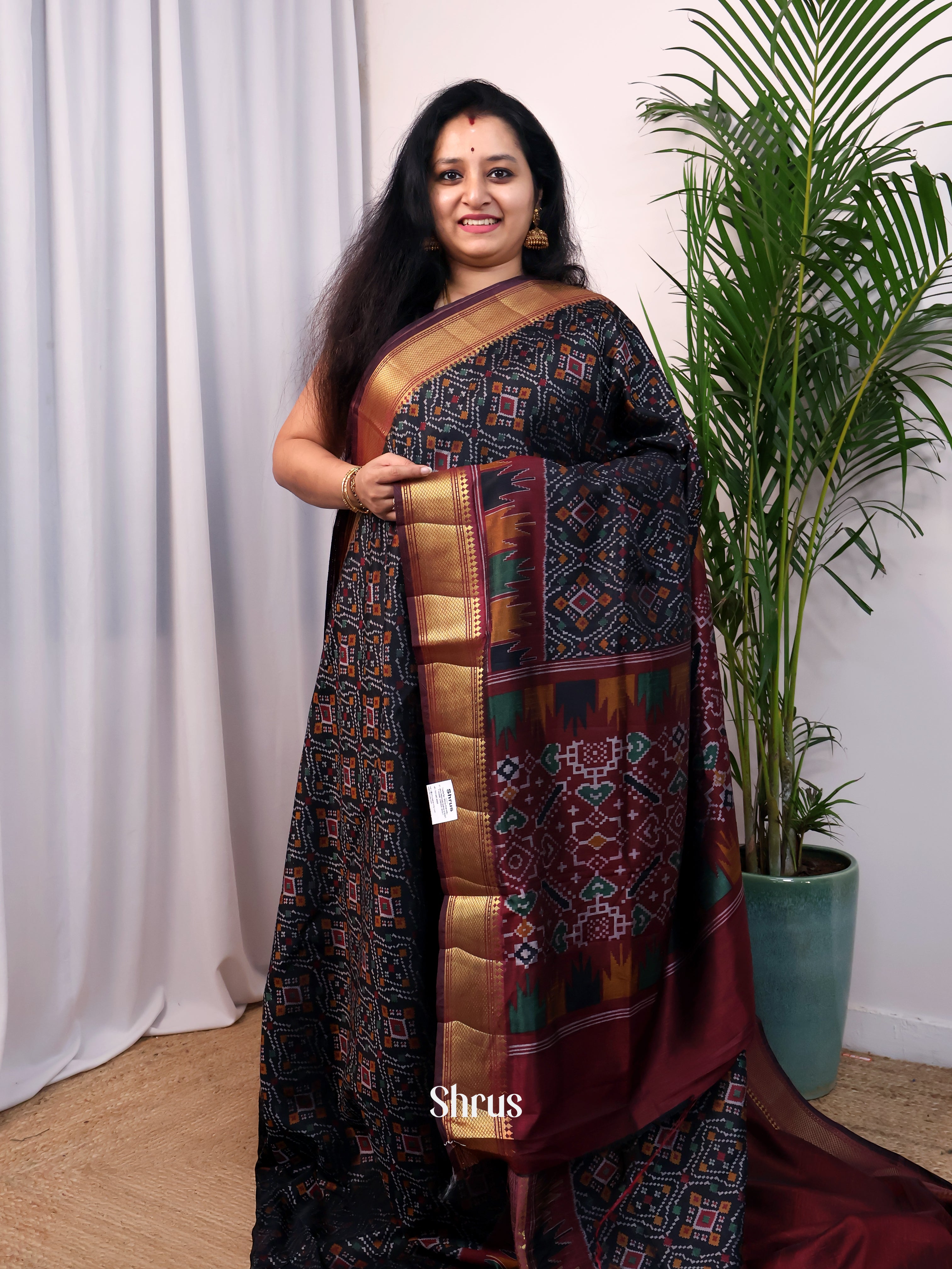 Black & Maroon - Semi Patola Saree - Shop on Shrus.com