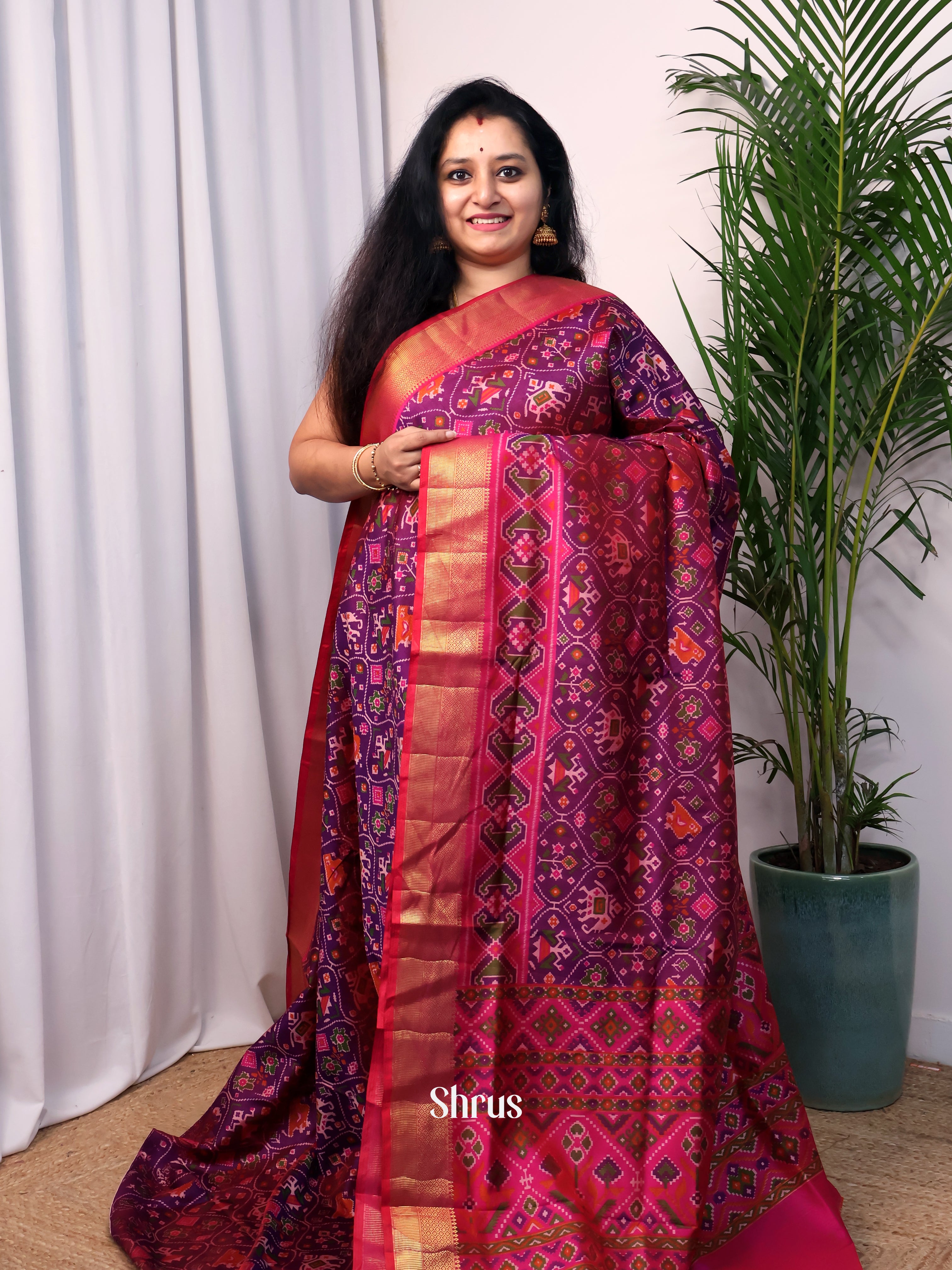 Purple & Pink- Semi Patola Saree - Shop on Shrus.com