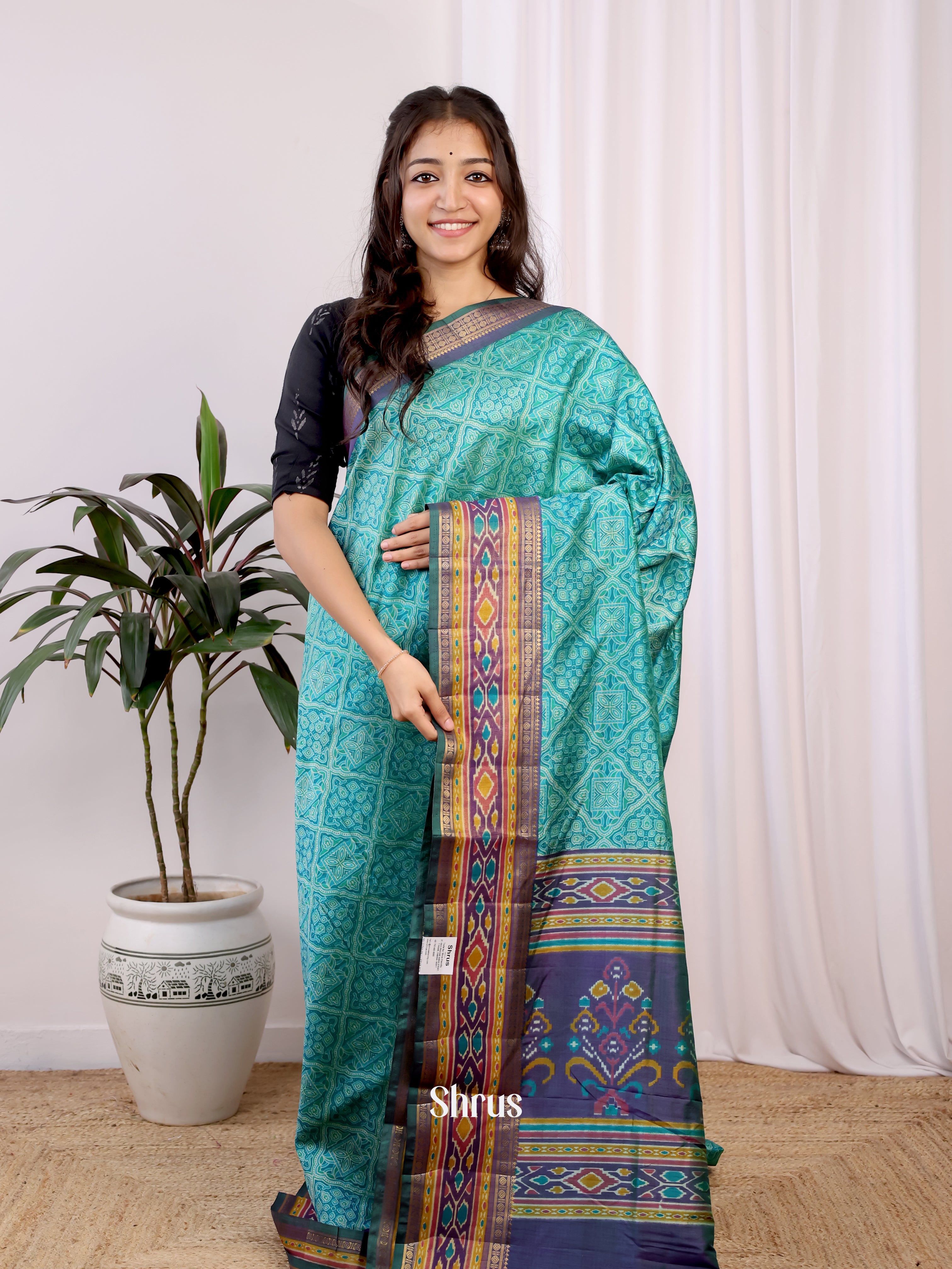 Teal & Purple - Semi Patola Saree - Shop on Shrus.com