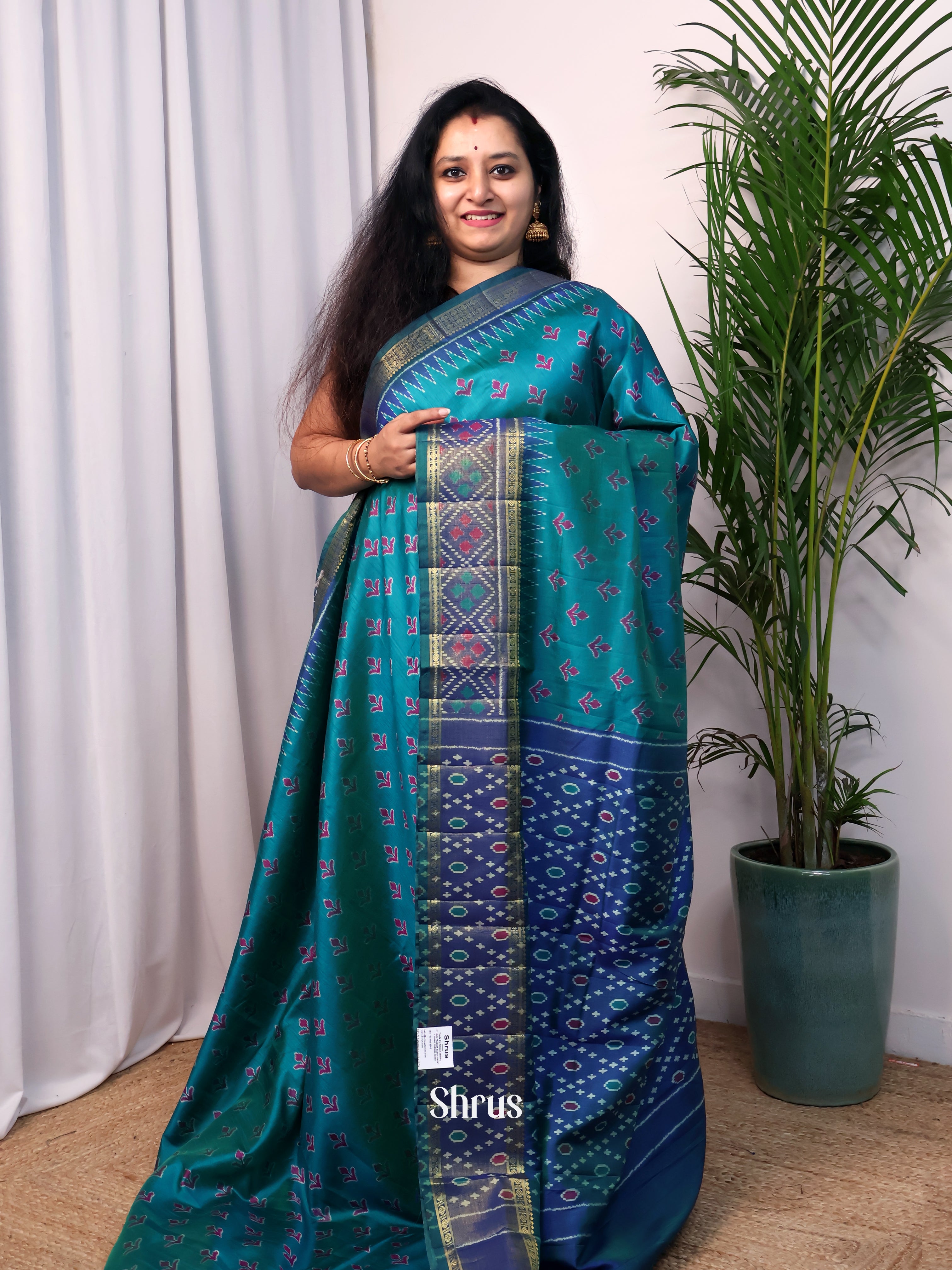 Teal & Blue - Semi Patola Saree - Shop on Shrus.com