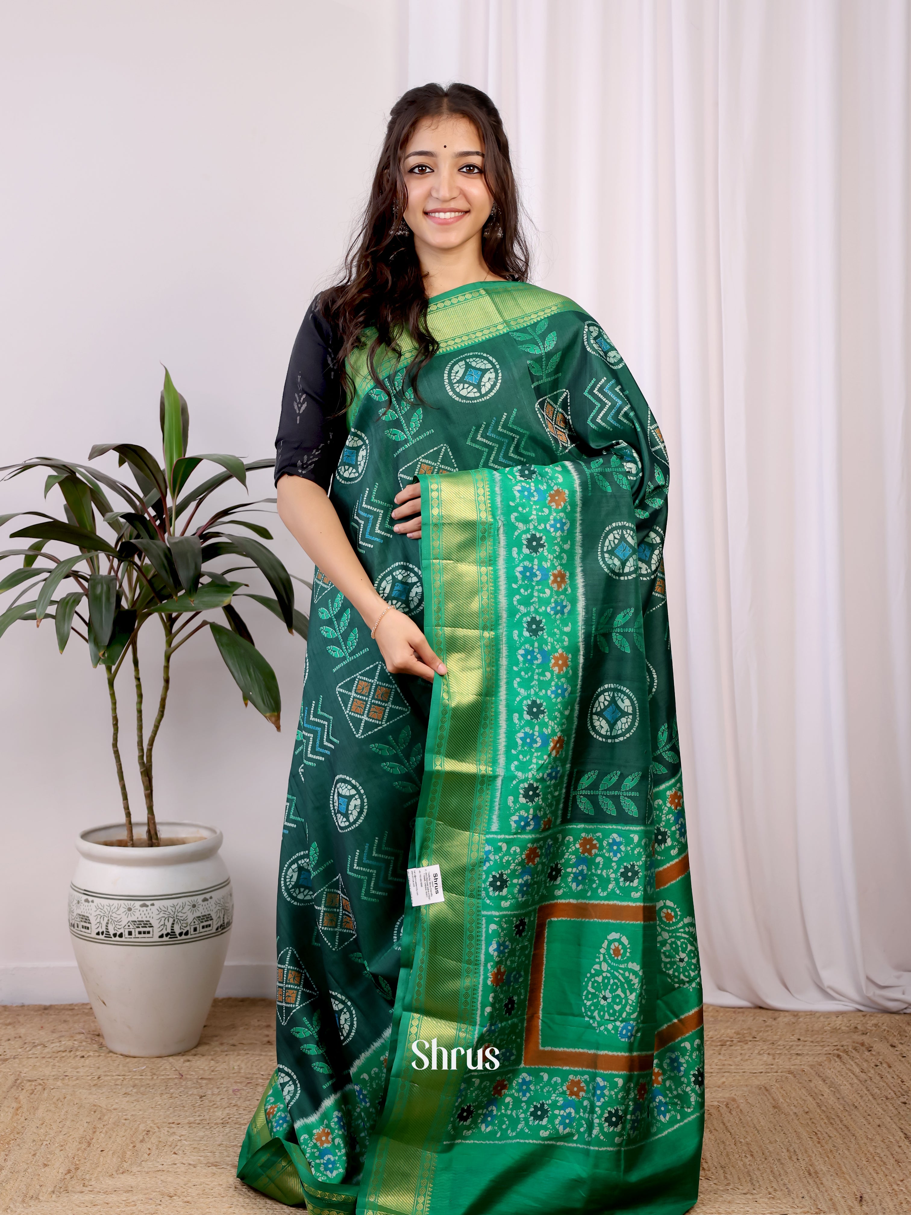 Green - Semi Patola Saree - Shop on Shrus.com