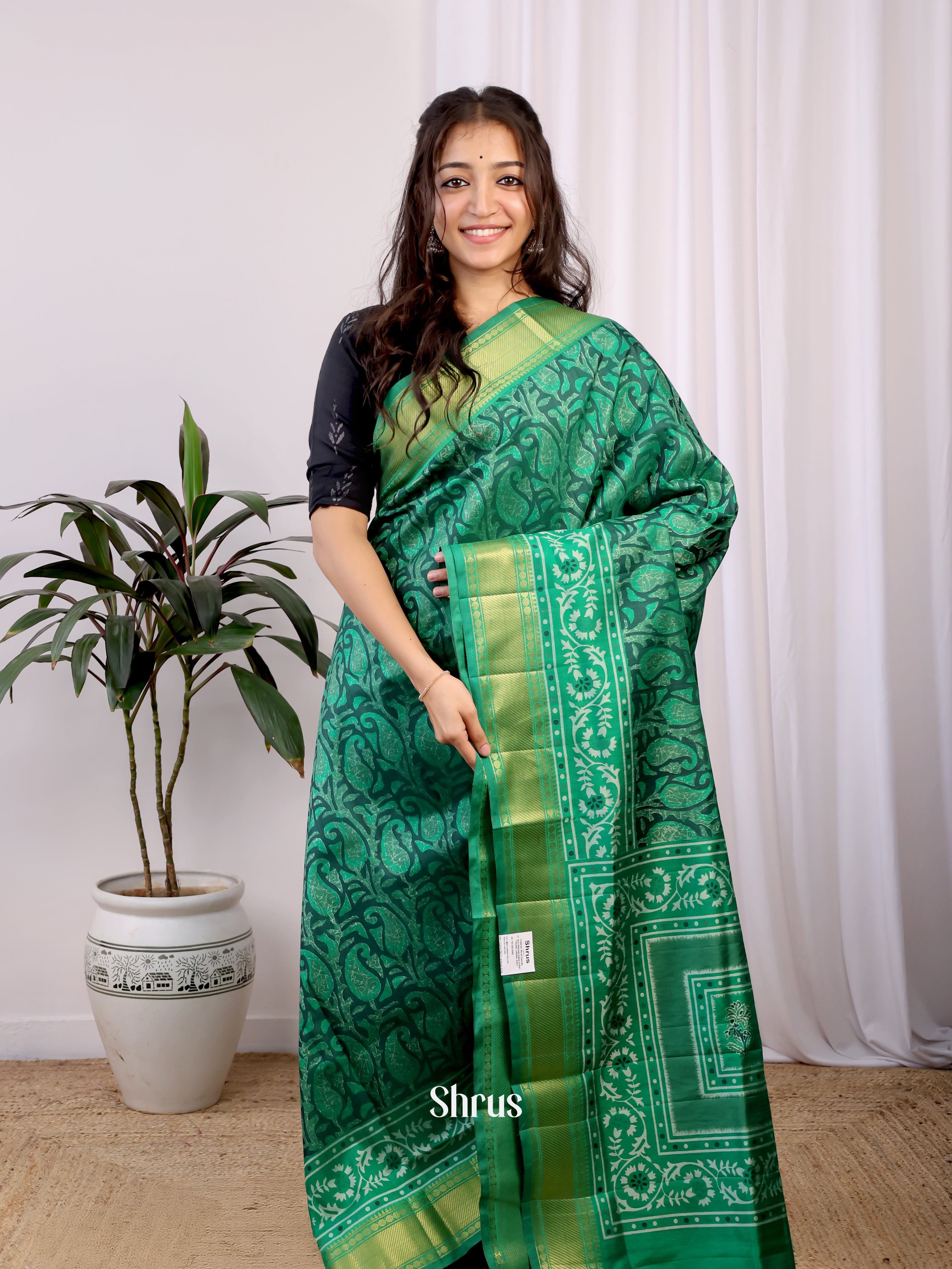 Dark Green & Green - Semi Patola Saree - Shop on Shrus.com