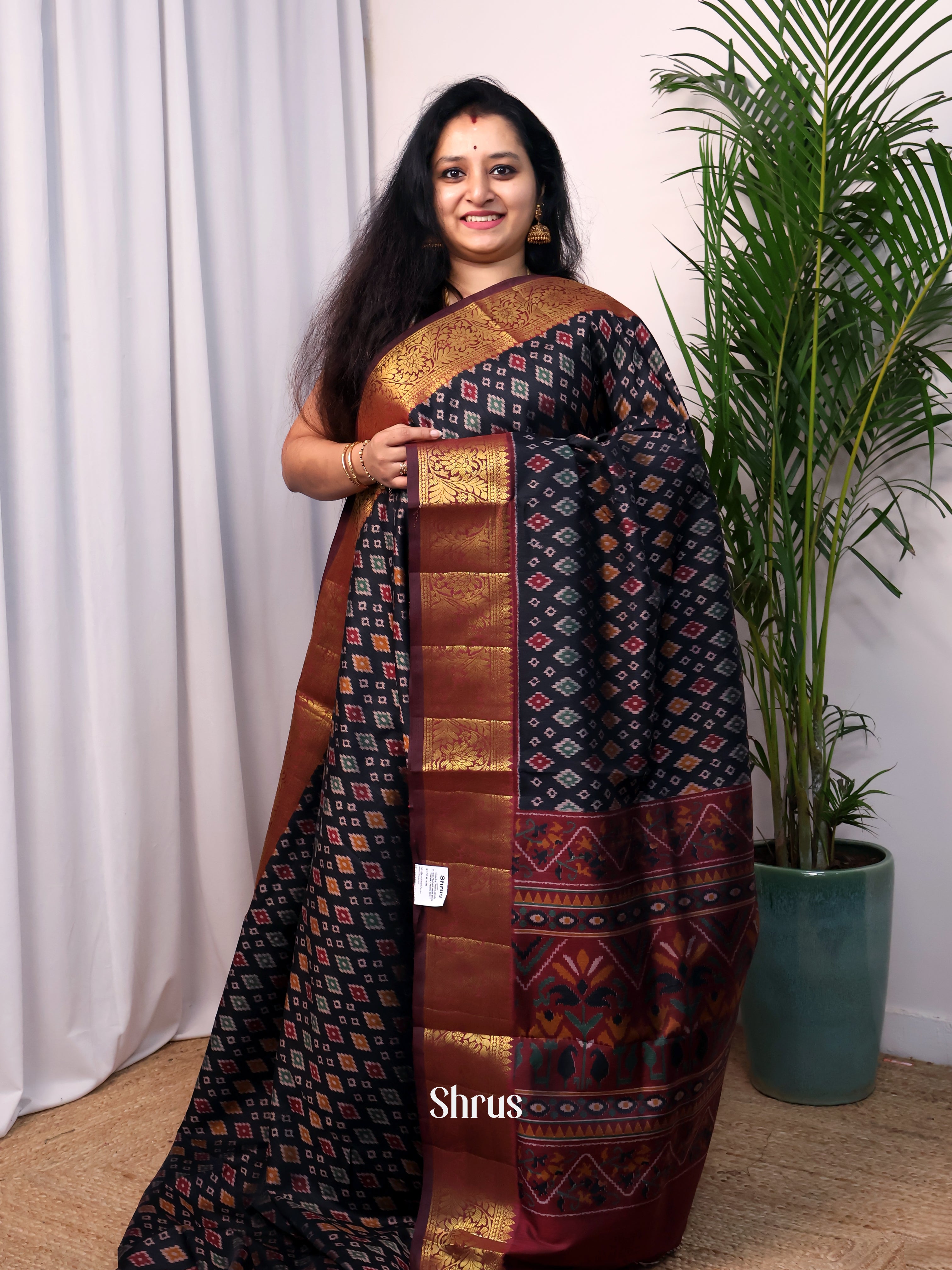 Black & Maroon - Semi Patola Saree - Shop on Shrus.com