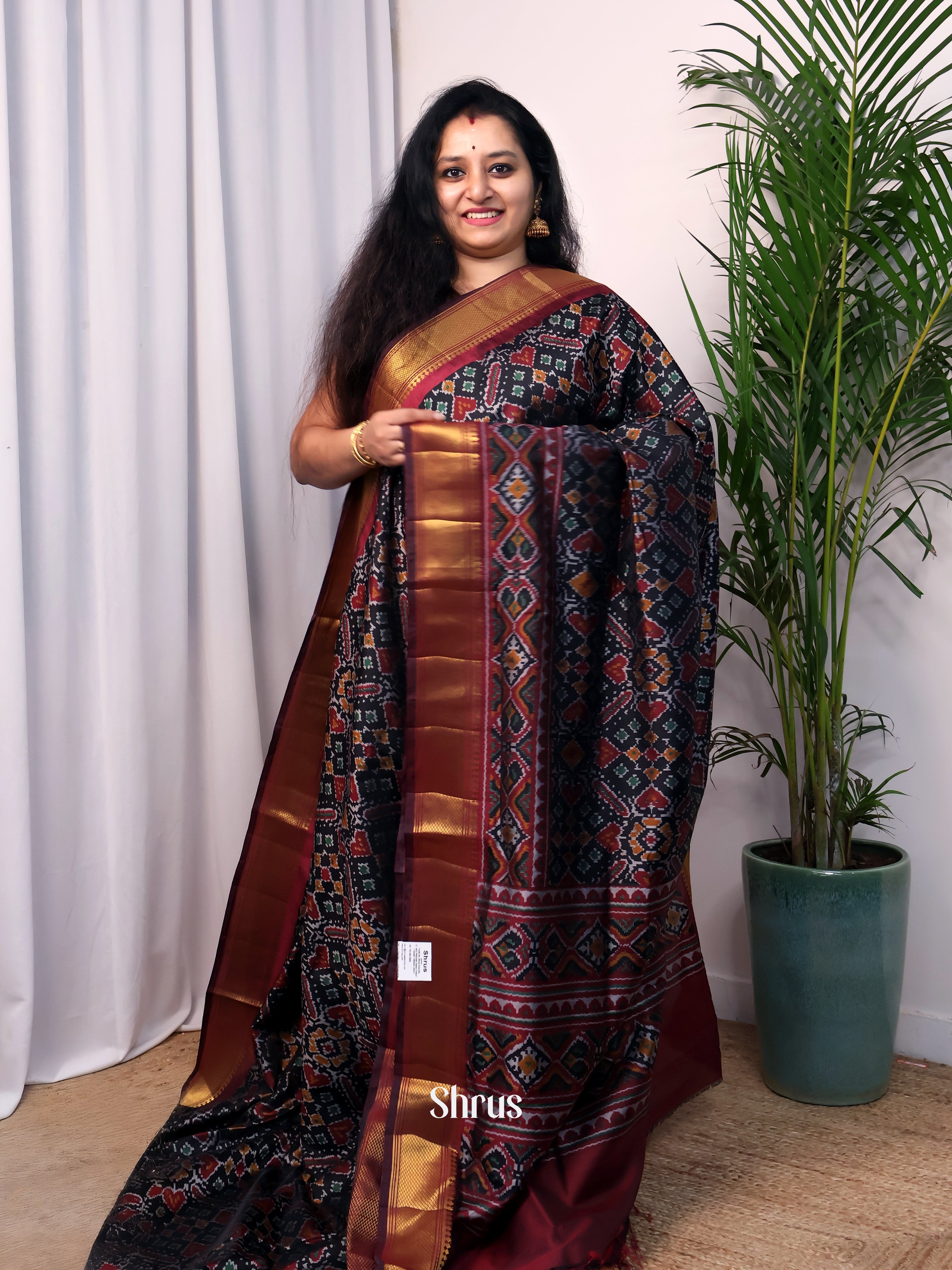 Black & Maroon - Semi Patola Saree - Shop on Shrus.com