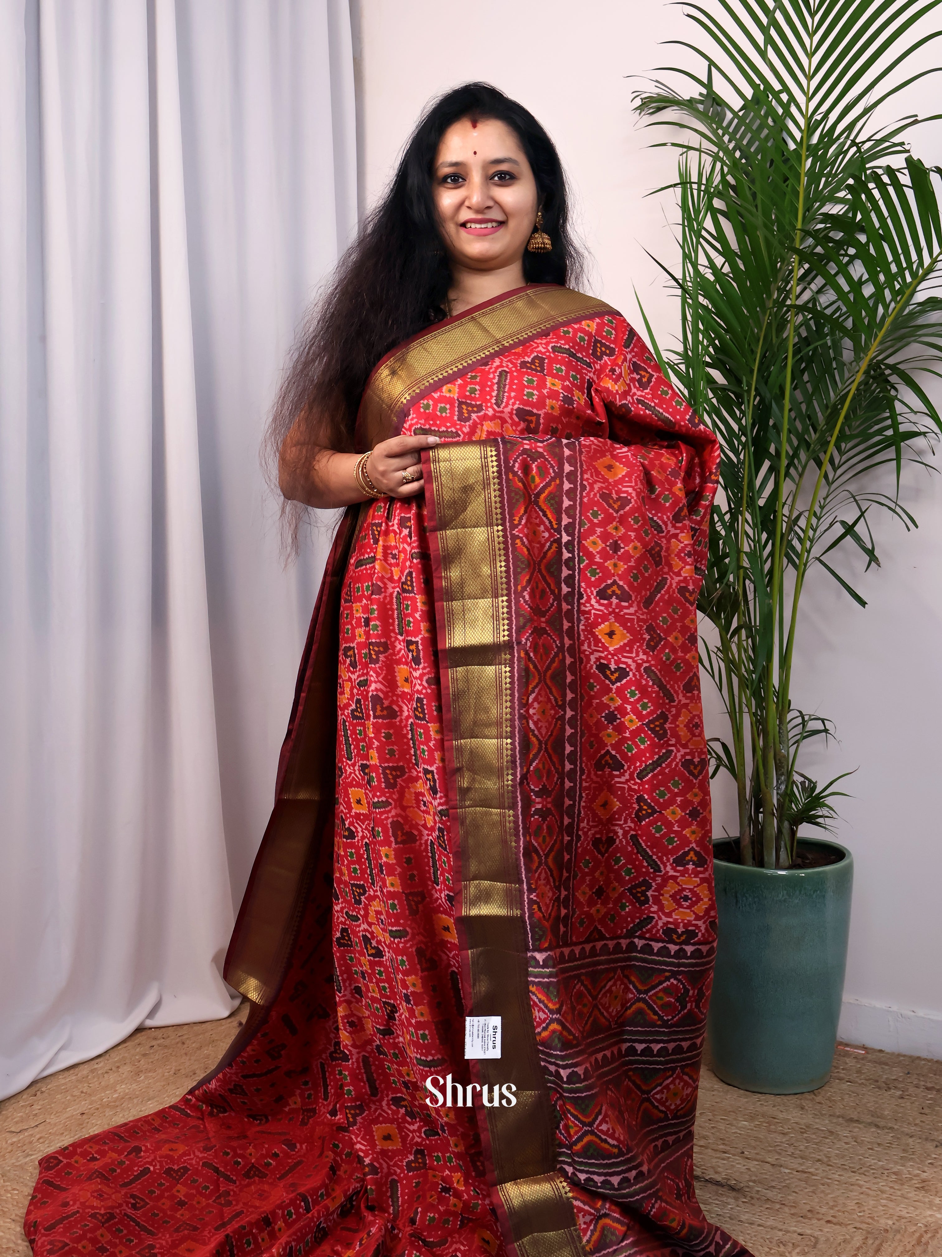 Red & Maroon - Semi Patola Saree - Shop on Shrus.com