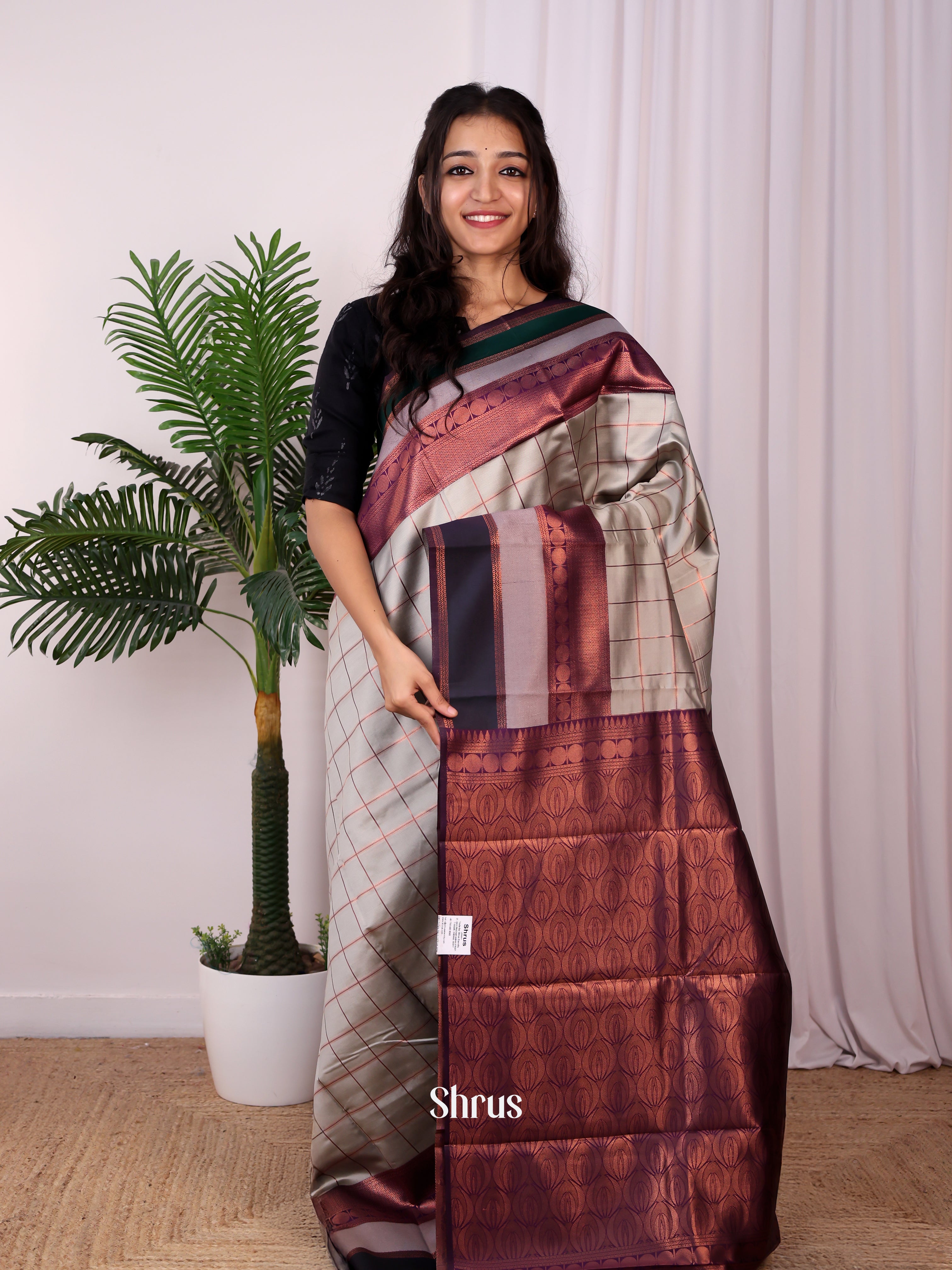 Grey & Purple - Semi Arani Silk Saree - Shop on Shrus.com