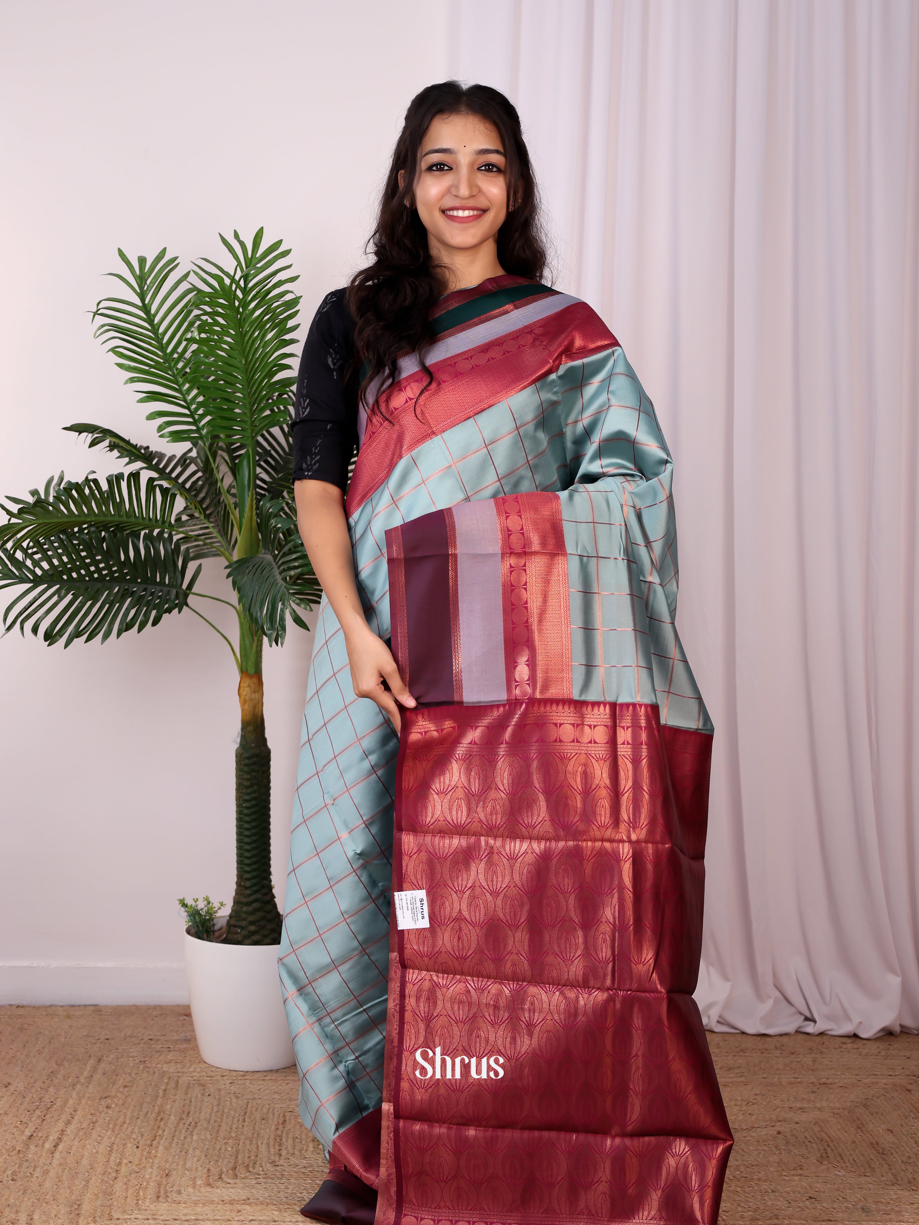 Blue & Maroon- Semi Arani Silk Saree - Shop on Shrus.com