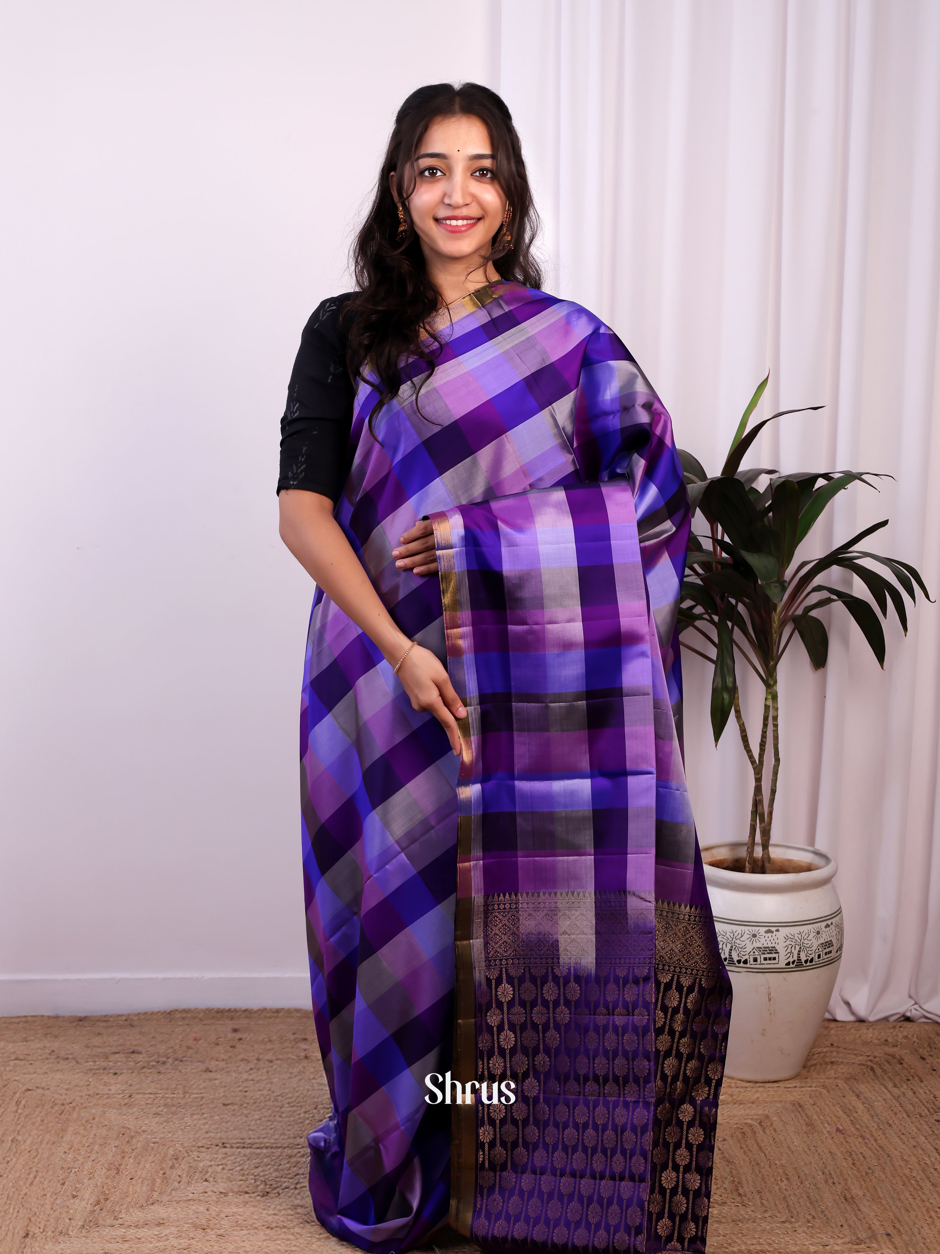 Purple - Soft Silk Saree - Shop on Shrus.com