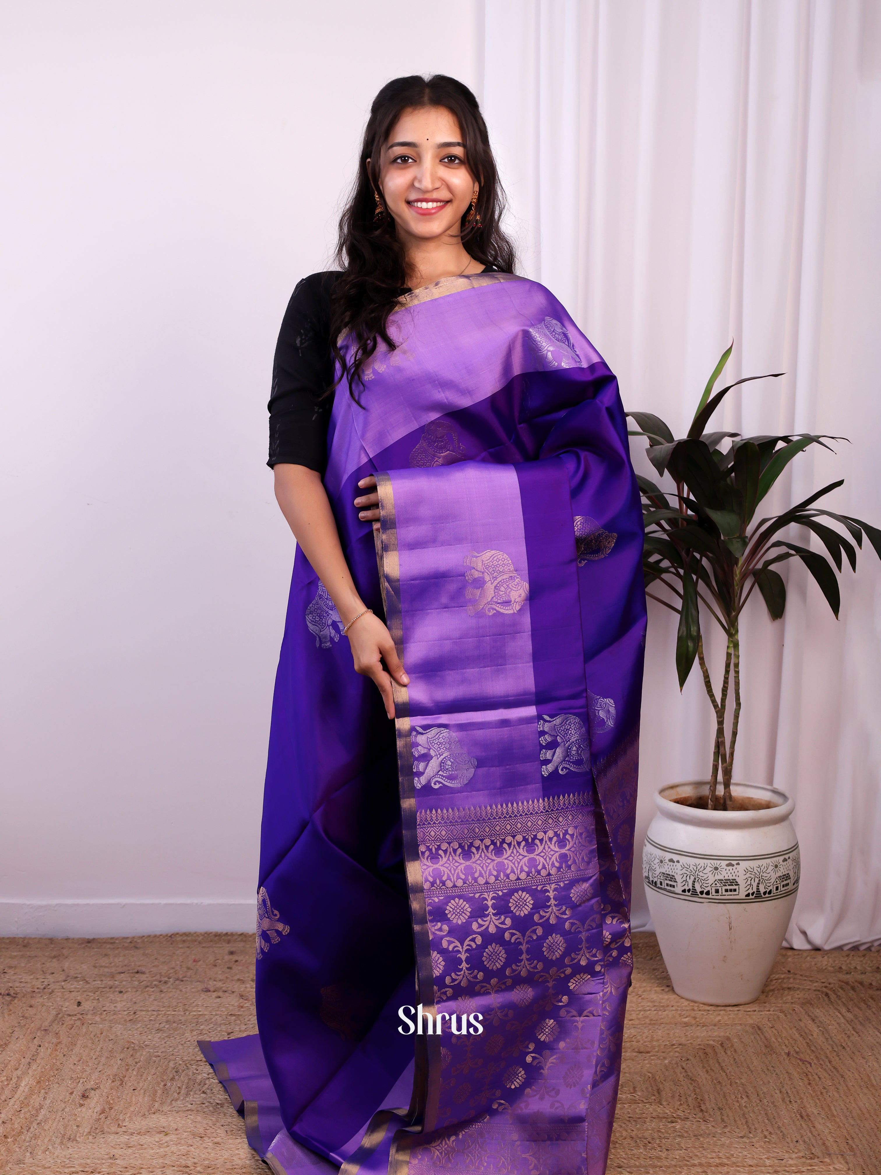 Violet & Purple- Soft Silk Saree - Shop on Shrus.com