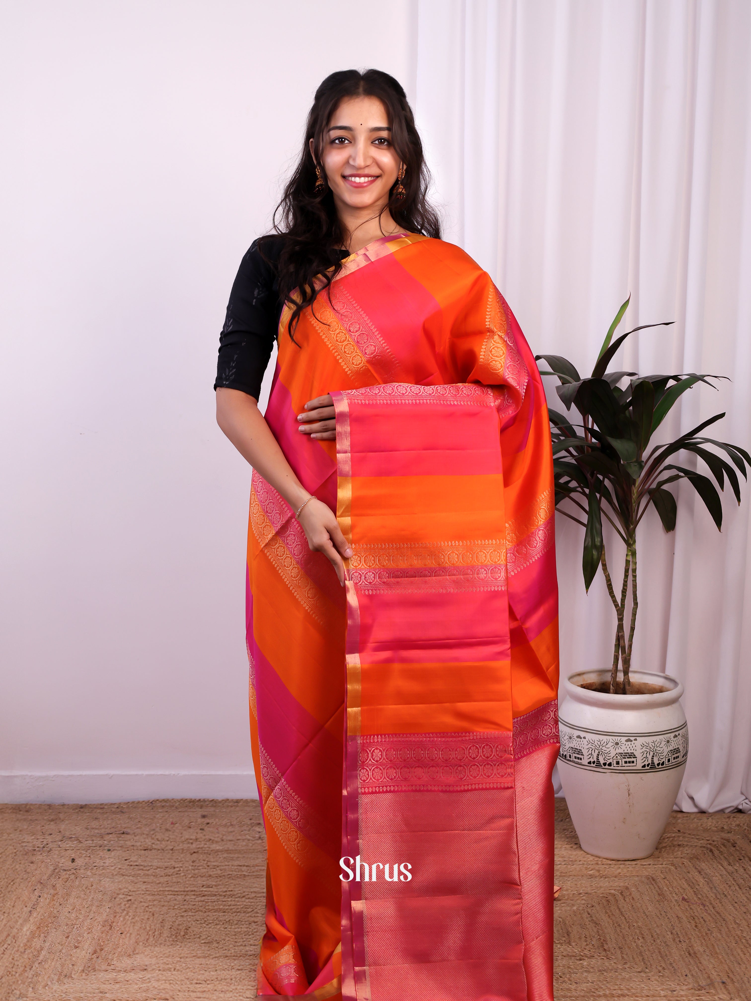 Orange & Pink - Soft Silk Saree - Shop on Shrus.com