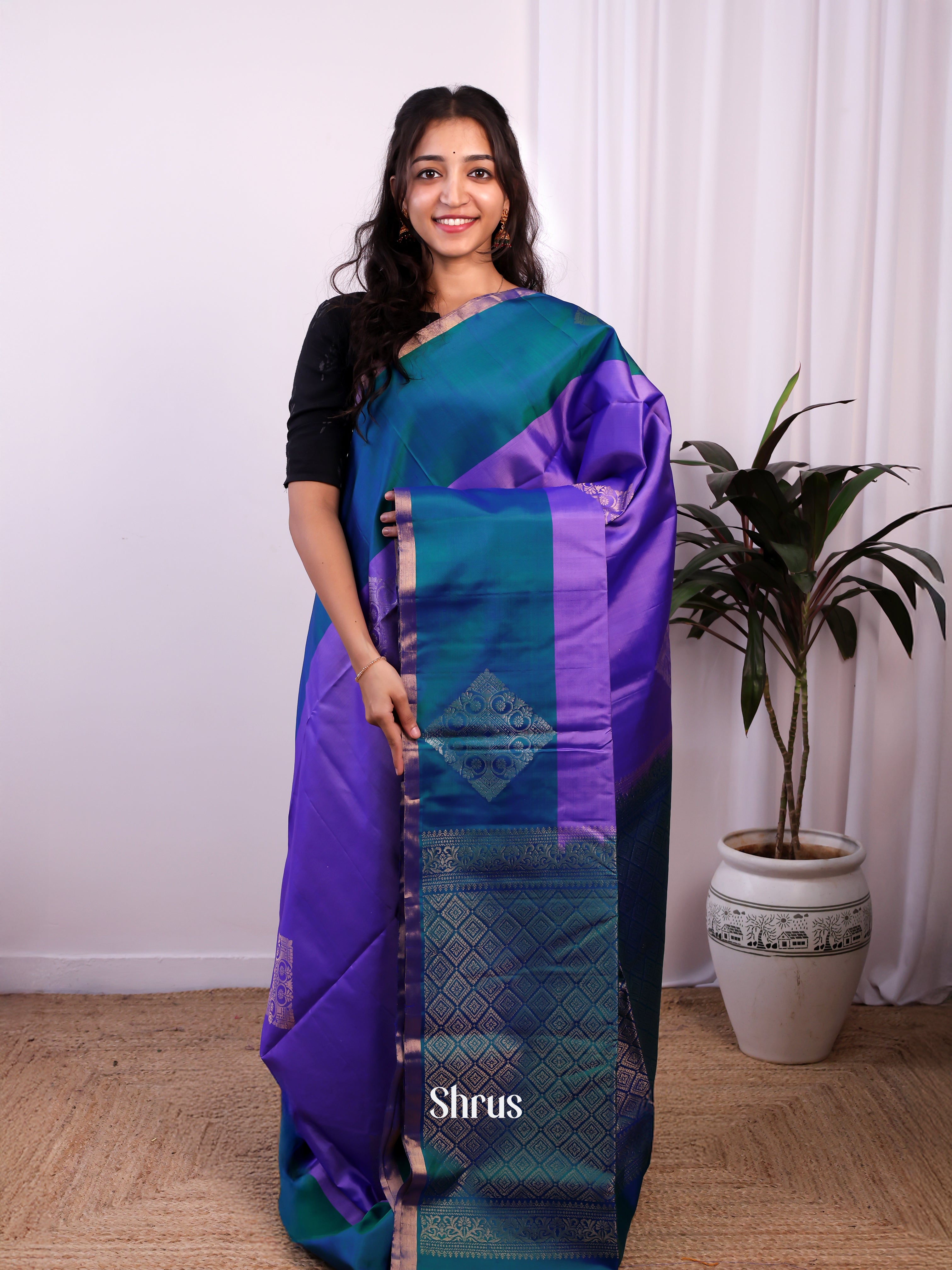 Purple & Blue - Soft Silk Saree - Shop on Shrus.com
