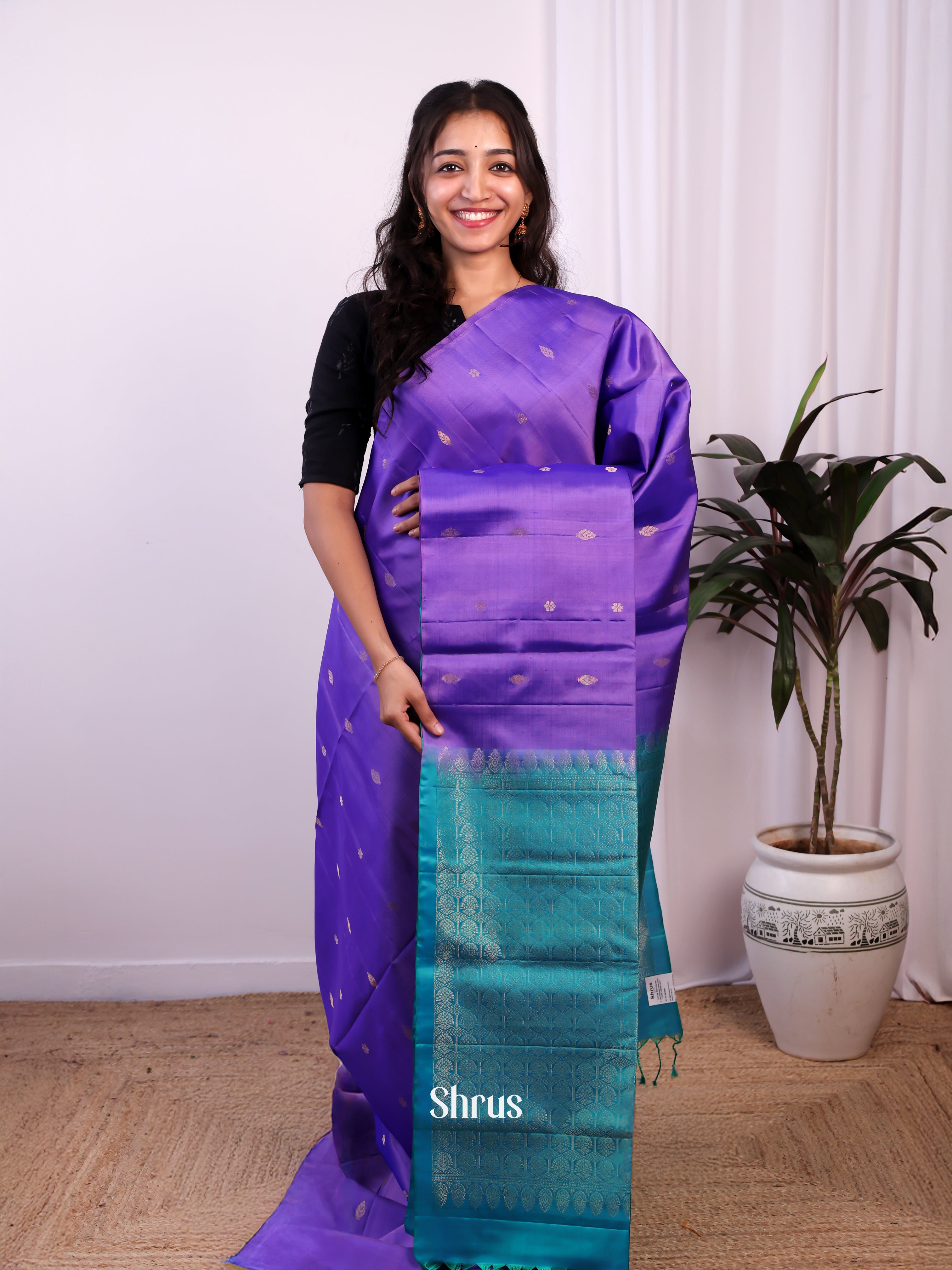 Purple & Blue - Soft Silk Saree - Shop on Shrus.com