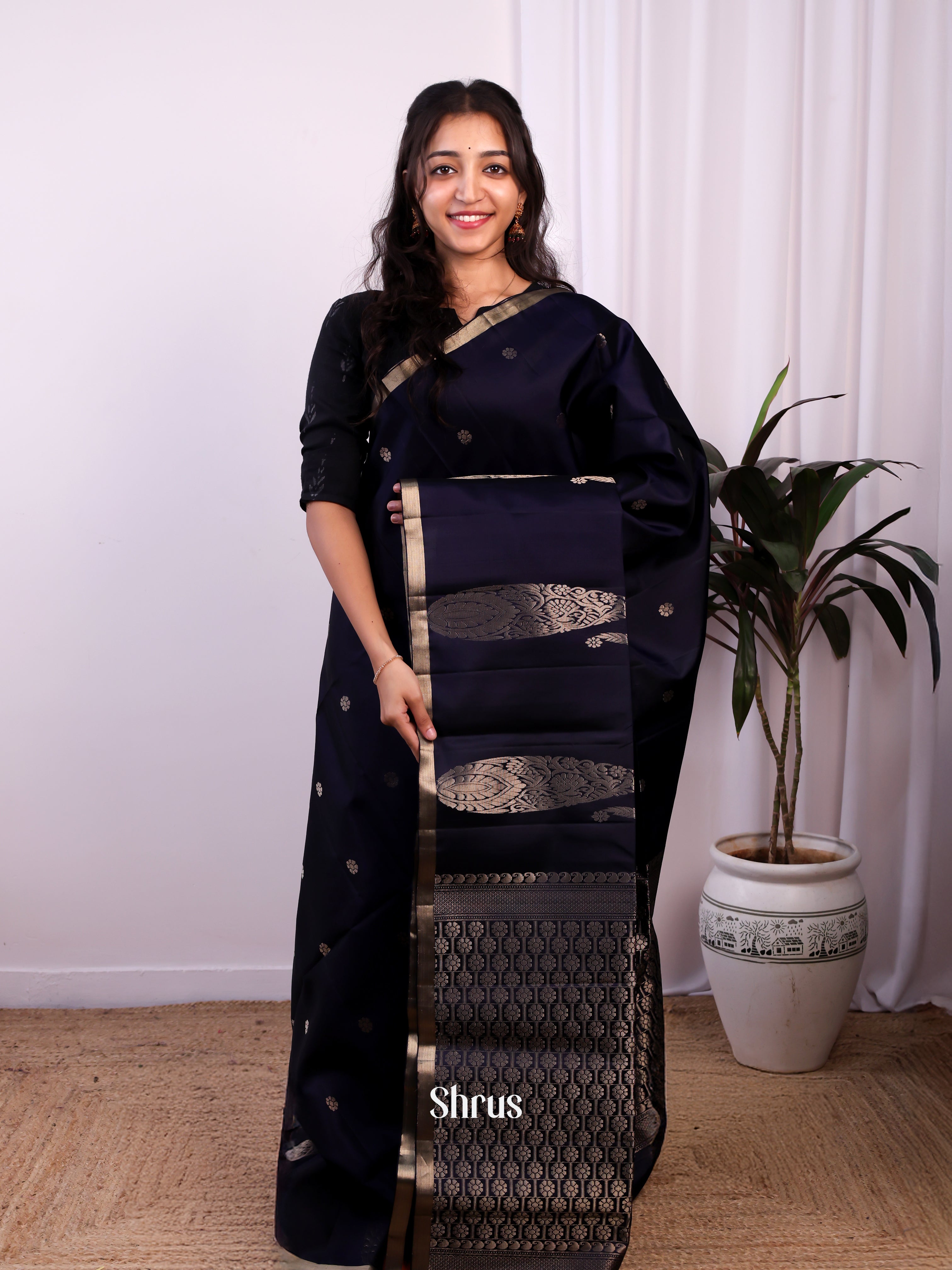 Dark Violet(single Tone)- Soft Silk Saree - Shop on Shrus.com